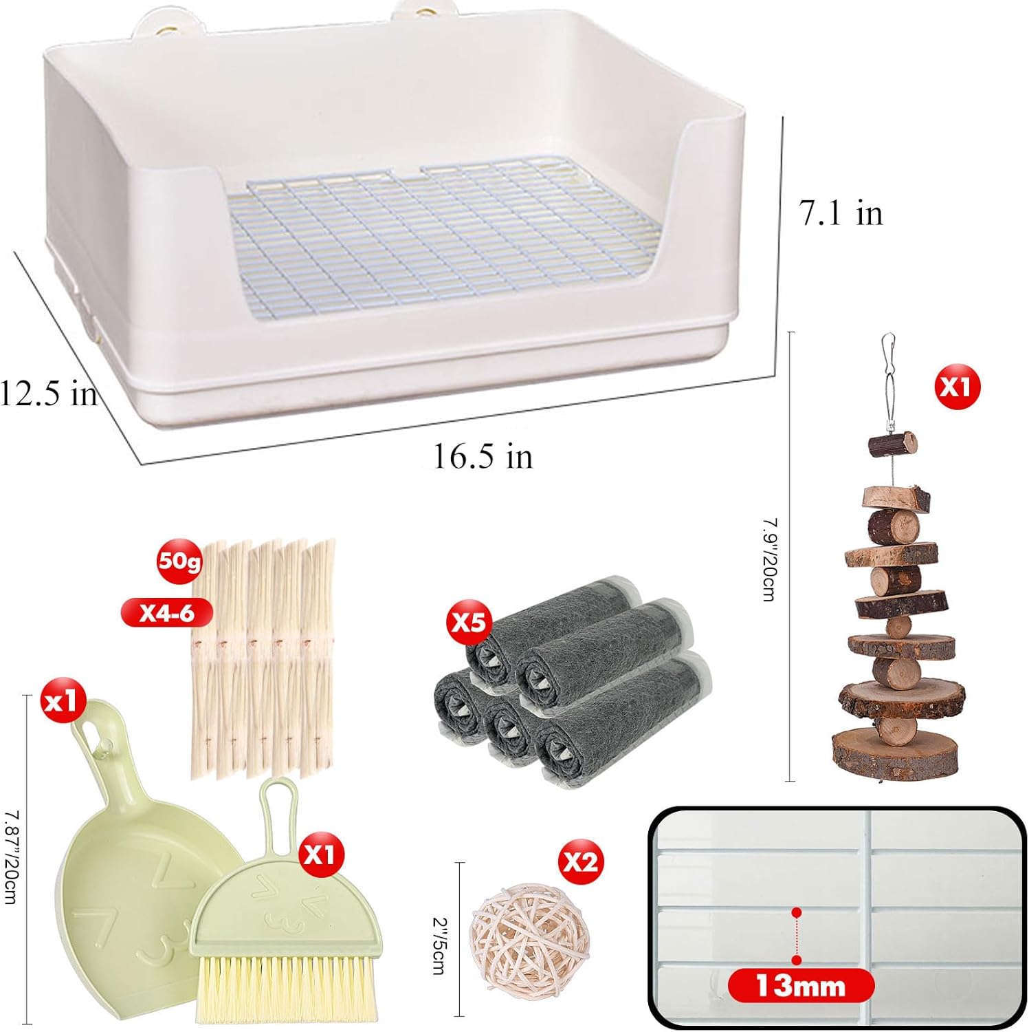 RUBYHOME Large Rabbit Litter Box Bunny Potty Training Corner Litter Pan with Deep Bottom Collection Tray, Small Animal Bedding Toilet for Adult Guinea Pig, Ferret