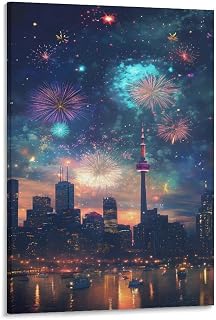 Toronto Fireworks Cityscape Night Art Print Art Poster Canvas Painting Decor Wall Print Photo Home Modern Decorative Posters Framed/Unframed 08x12inch(20x30cm)