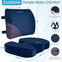 Vista 6 de Cojín de asiento, almohada de apoyo lumbar con correa ajustable, cojines para silla para aliviar el dolor de ciática, con funda lavable de espuma