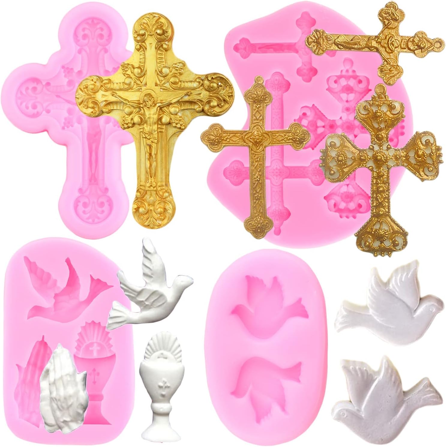 Mujiang Baptism Cake Decorations Cross Cake Mold Cross Silicone Mold