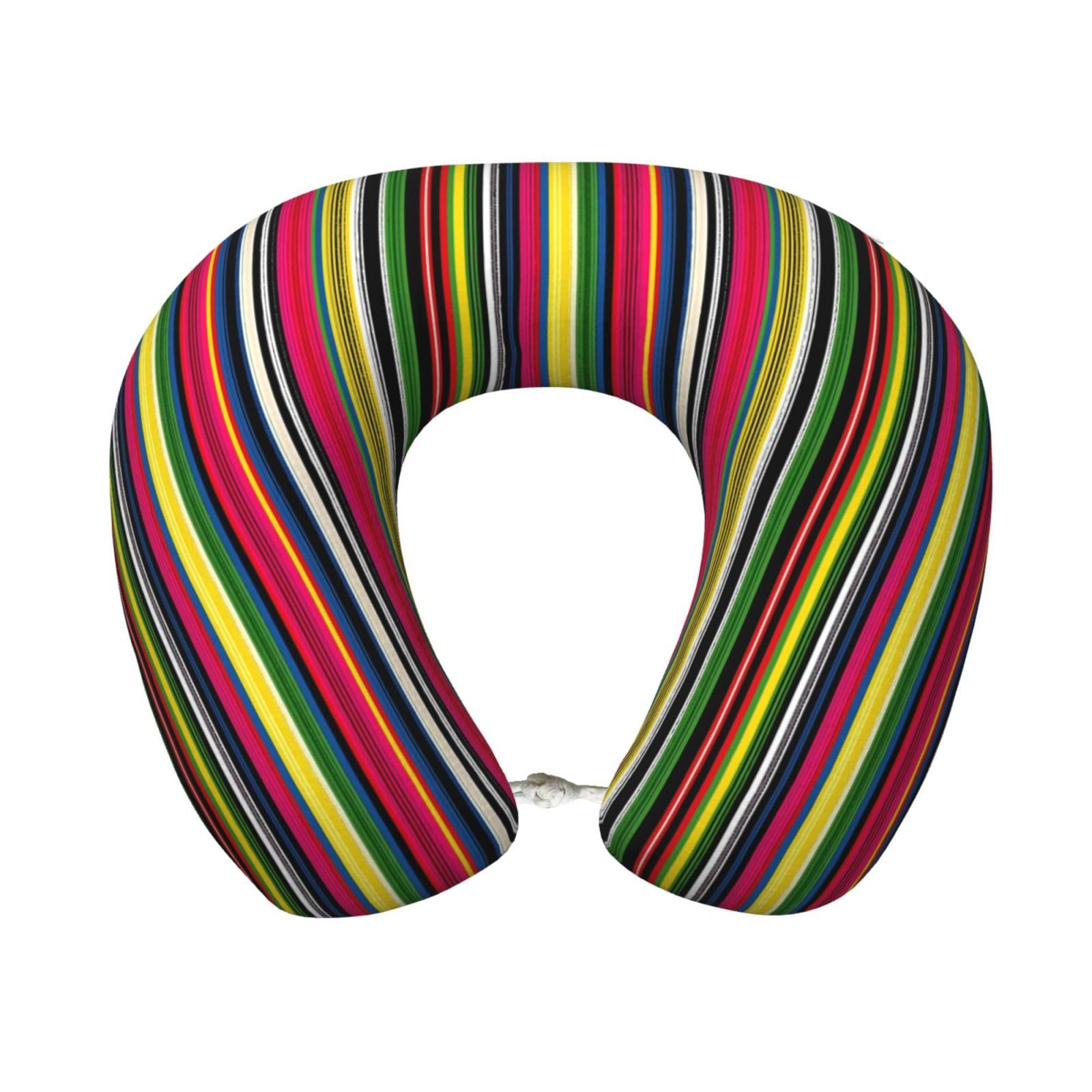XingFox Mexican Serape Blanket Stripes Print Travel Pillow Memory Foam, Portable Neck Pillow for Airplane, Car and Office