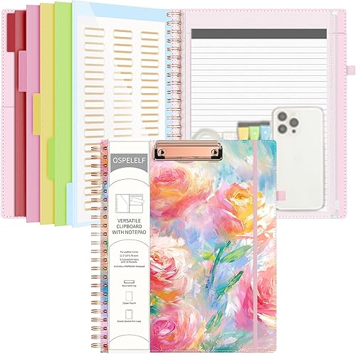 Miniatura 9 de Ospelelf Portafolios de Portapapeles de Cuero con Bloc de Notas para Tamaño Carta, Carpeta Portapapeles Espiral con Bolsa de Almacenamiento con