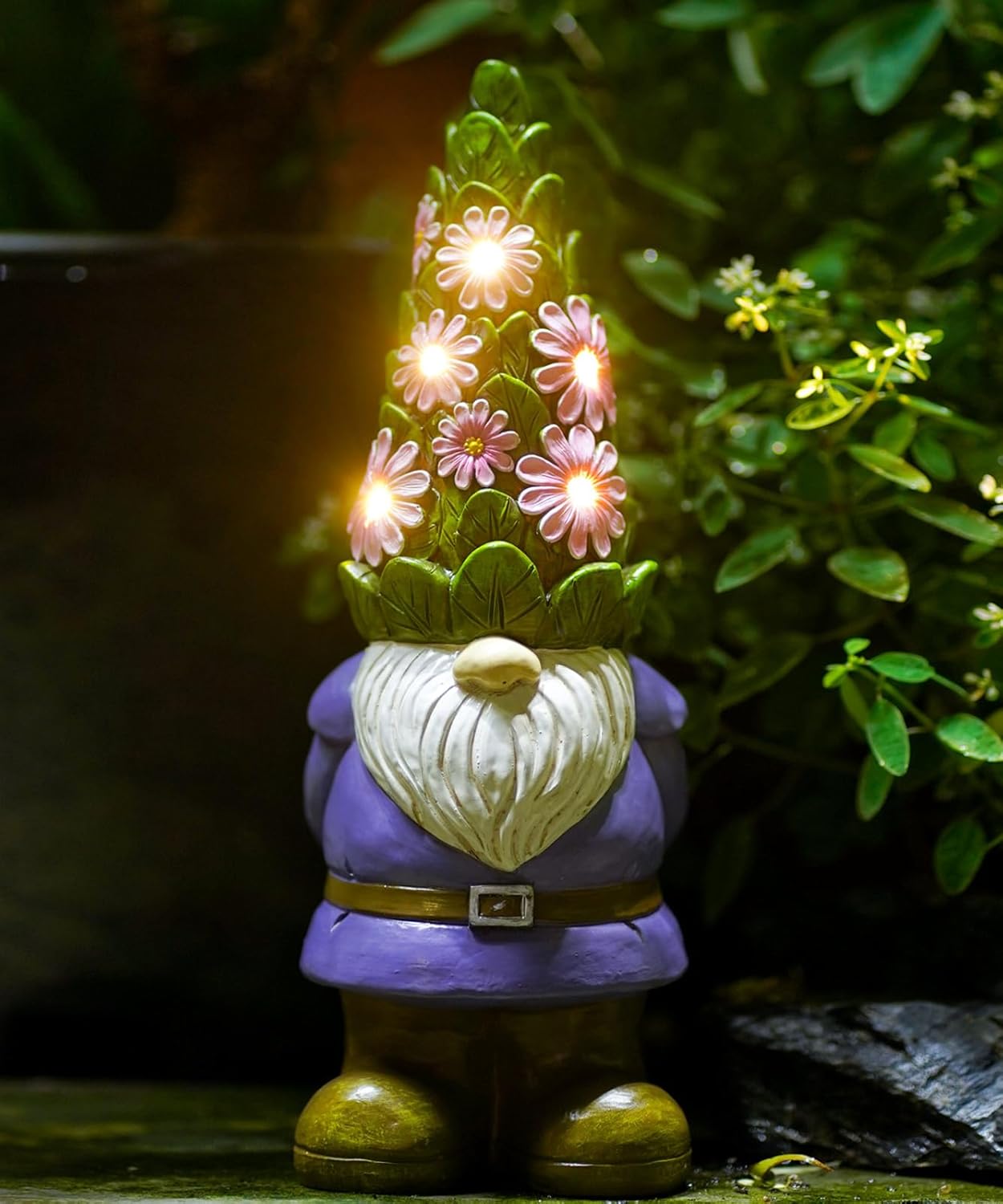 Nacome Solar Garden Outdoor Statues Gnome with Succulent and 7 LED Lights – Lawn Decor for Patio, Balcony, Yard Ornament – Unique Housewarming Gifts
