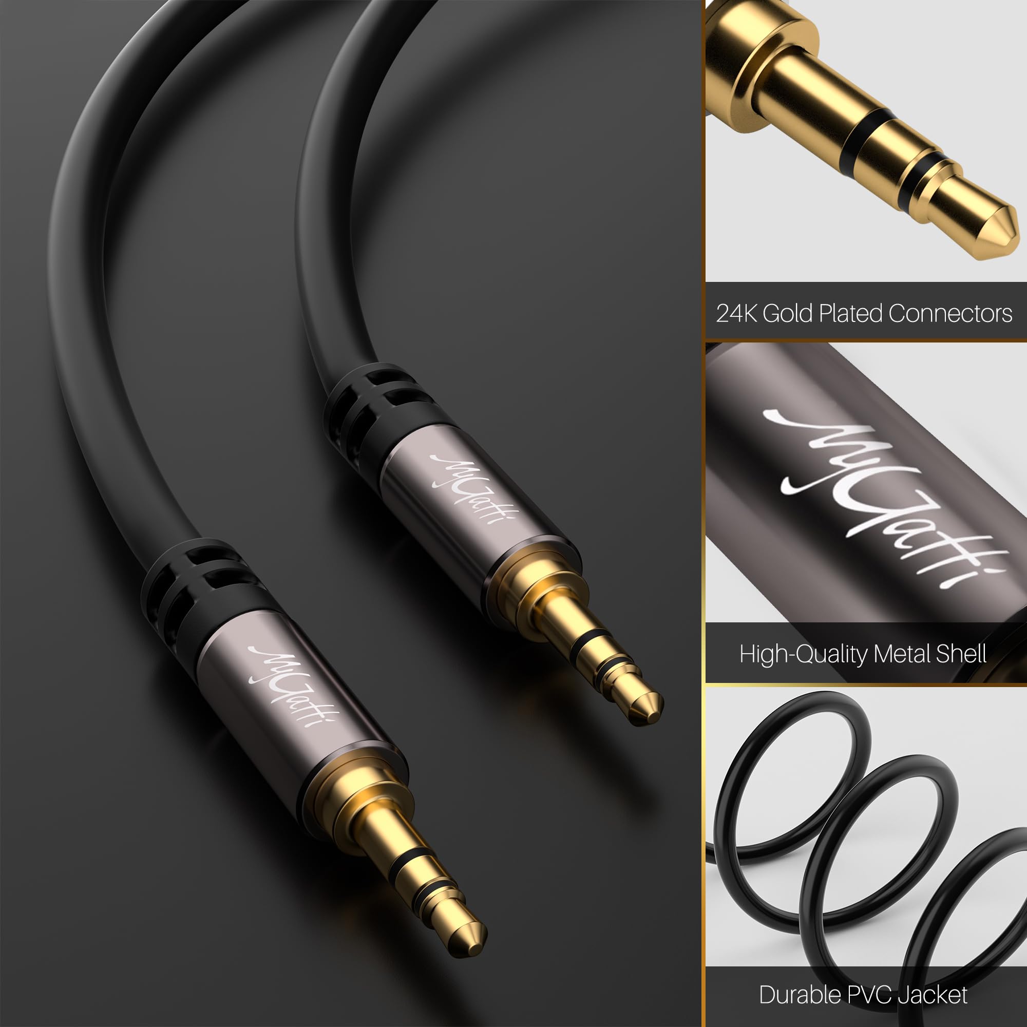 Cable auxiliar de 3,5 mm (50 metros) jack a jack estéreo de audio jack para coche, auriculares, PC, teléfono móvil, tablets, altavoces, reproductores MP3/MP4, etc. (con 5 bridas)