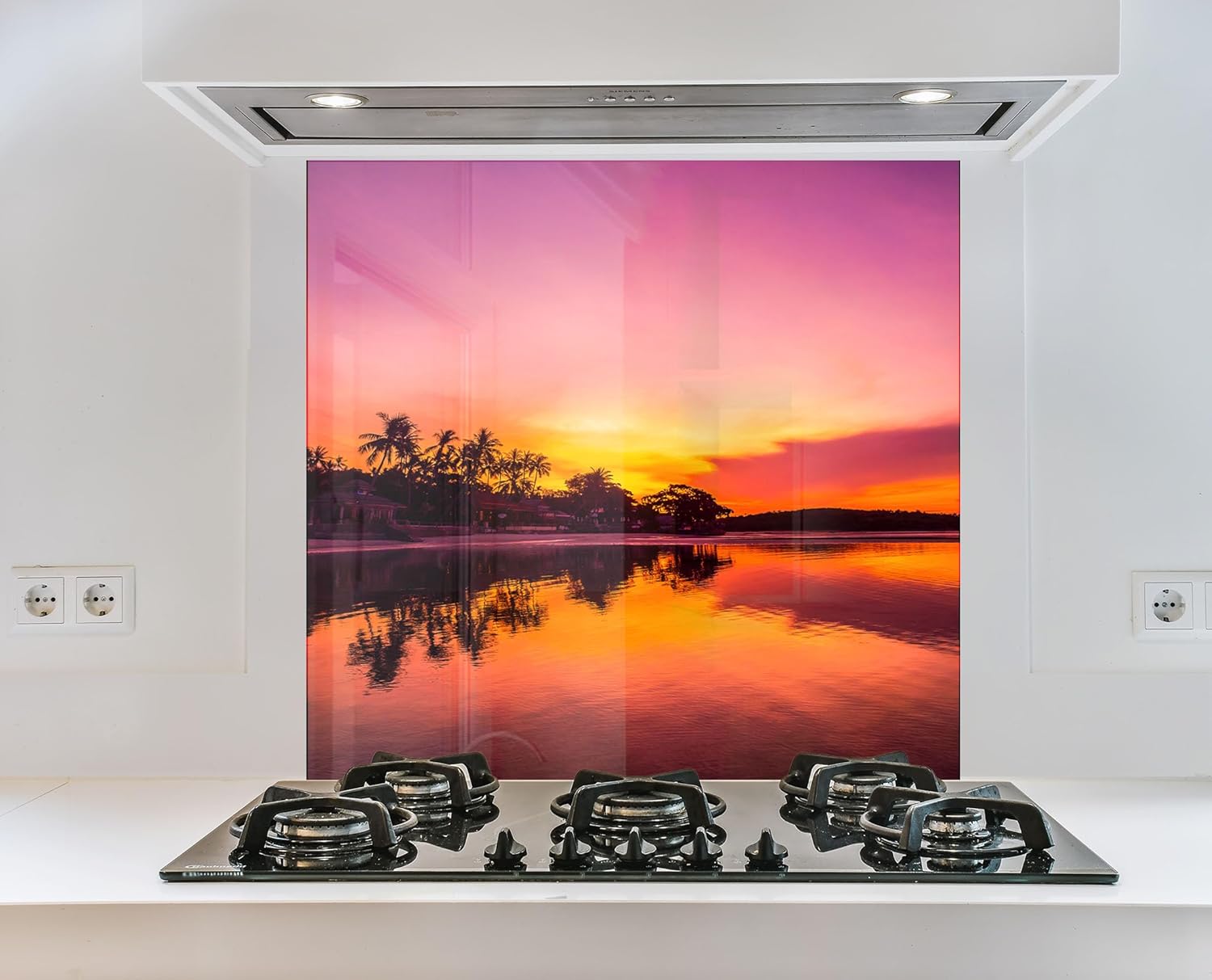 Myphotostation.com 23.5Wx52H'' Tempered Glass Stove Backsplash Kitchen Tile Decor Stove Back Cover Glass Splashback Tile for Stove Top Cover Toughened Glass Cooker Protector 23