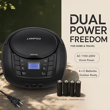 LONPOO Portable Home CD Players Boombox with Speakers