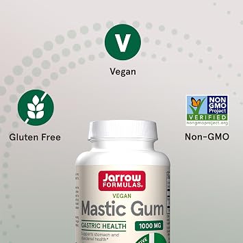Jarrow Formulas Mastic Gum 1000 mg - 60 Veggie Caps - Mastic Gum Capsules Supporting Stomach and Duodenal Health - 30 Servings