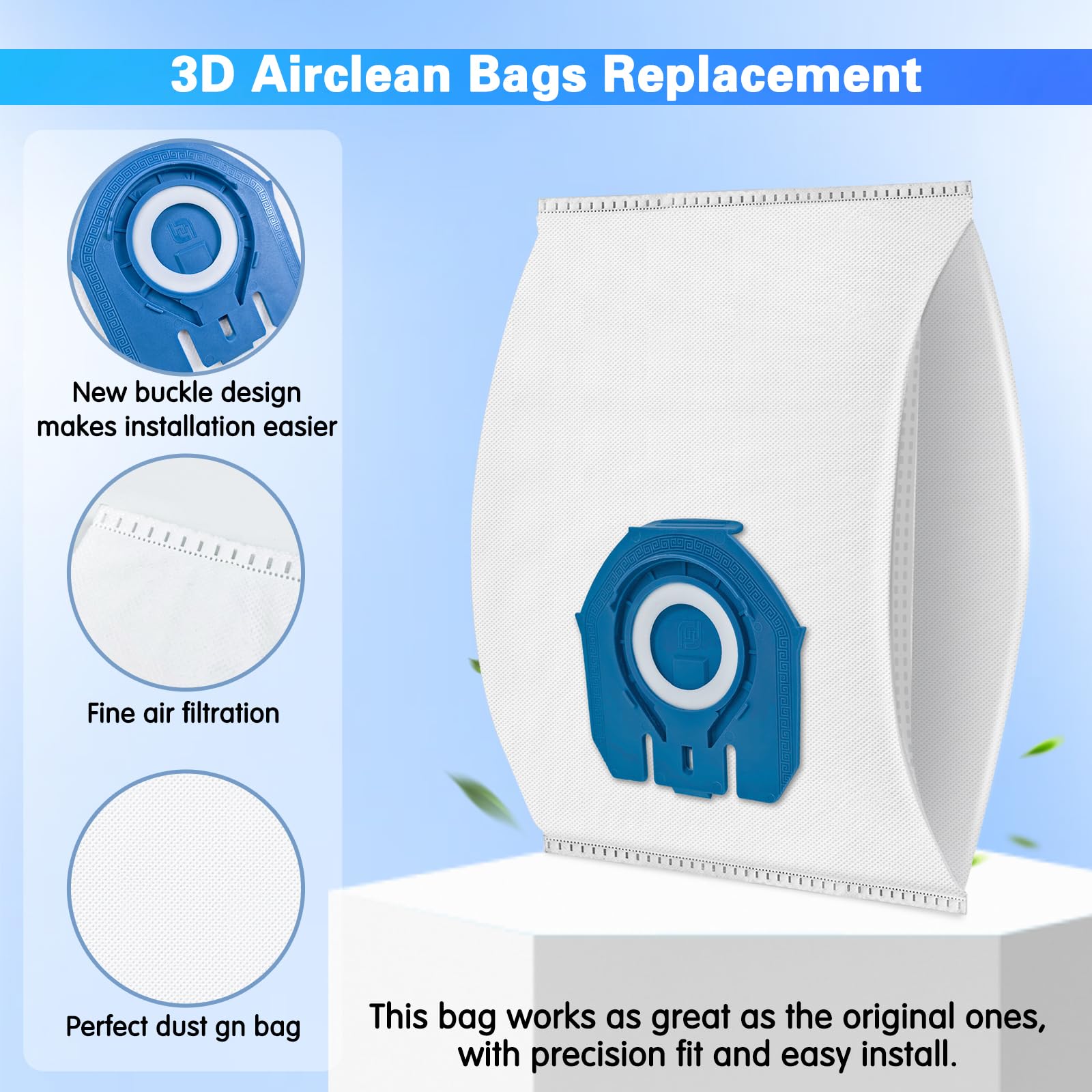 Lot de 10 sacs d'aspirateur 3D compatibles avec les sacs d'aspirateur Miele pour Complete C3 & C2, Classic C1, S2, S5, S8, S400, S600, S800, avec 4 moteurs et 4 filtres d'évacuation - Remplace 9917730