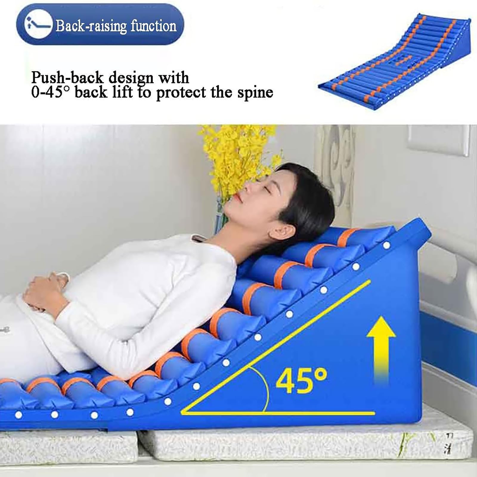 Cojín Inflable Antiescaras, Colchón De Presión Alterna con Giro Automático, Estomas Extraíbles, Giro a Izquierda Y Derecha, Elevación Automática De Espalda Y Piernas Y Modo De Sueño Ajustable