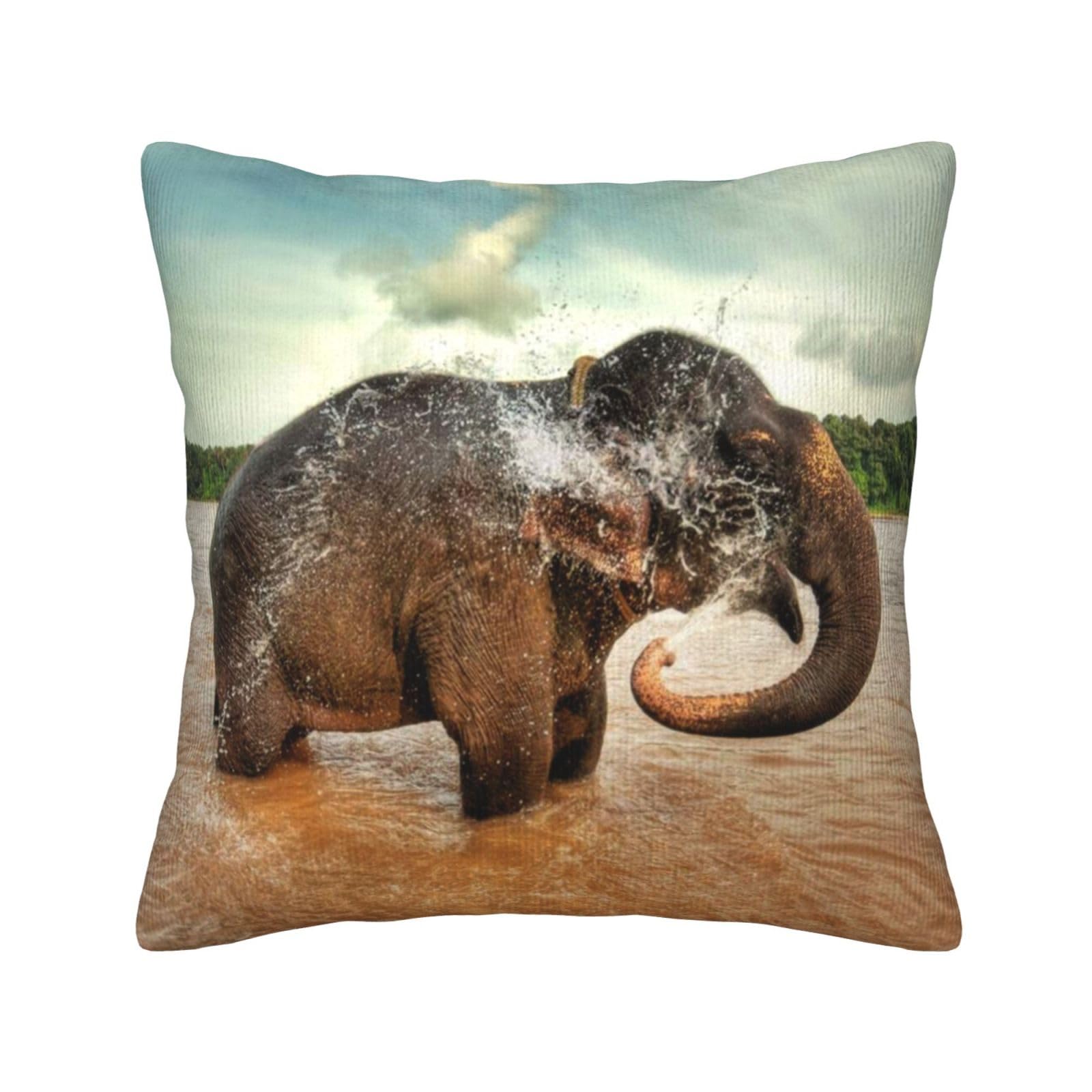 Housse de coussin velours côtelé éléphant pour canapé et lit doux