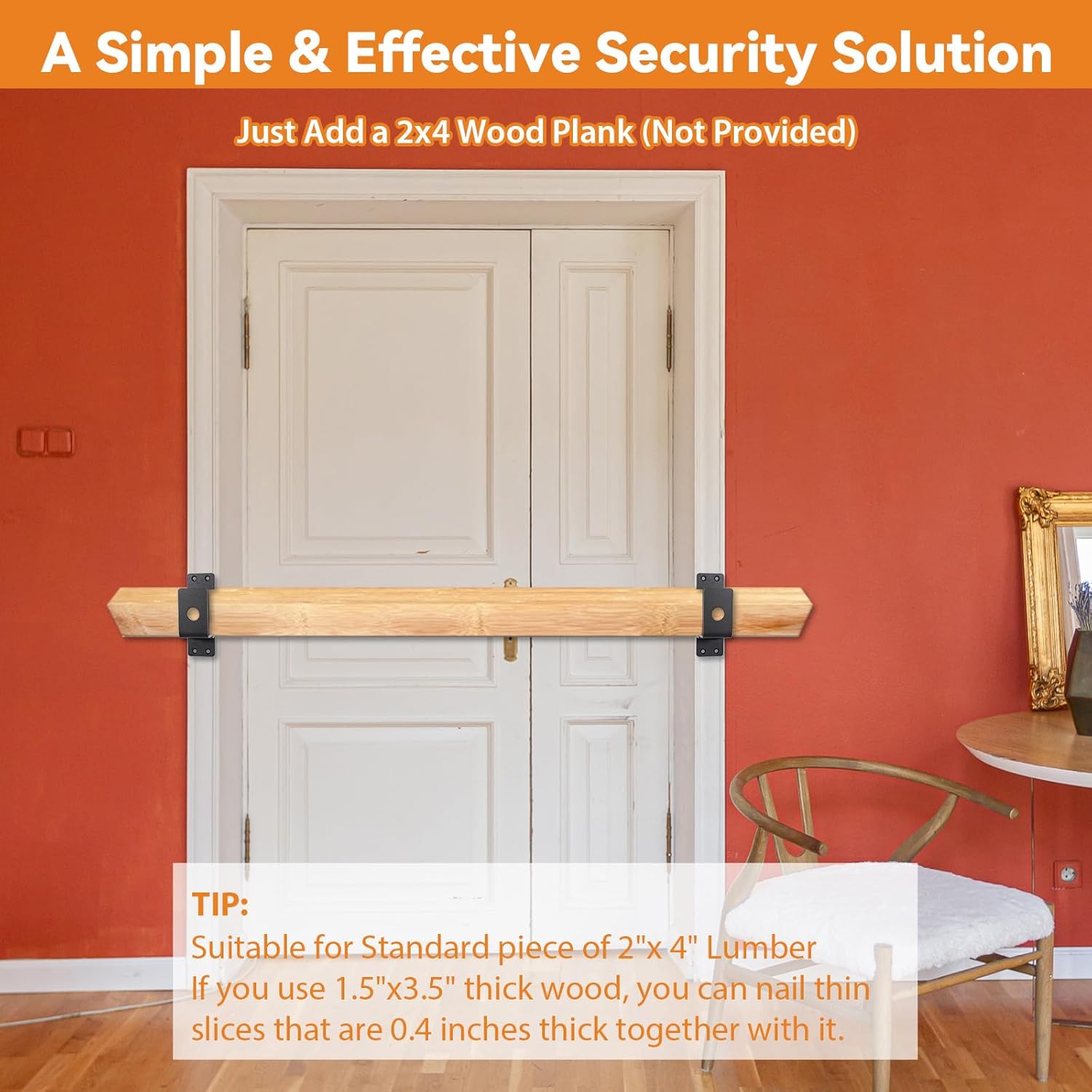 4 Pack Heavy Duty Door Barricade Bracket for 2X4 Lumber, Drop Open Bar Holder Steel U Bracket as Home, Barn, Shed, Garage