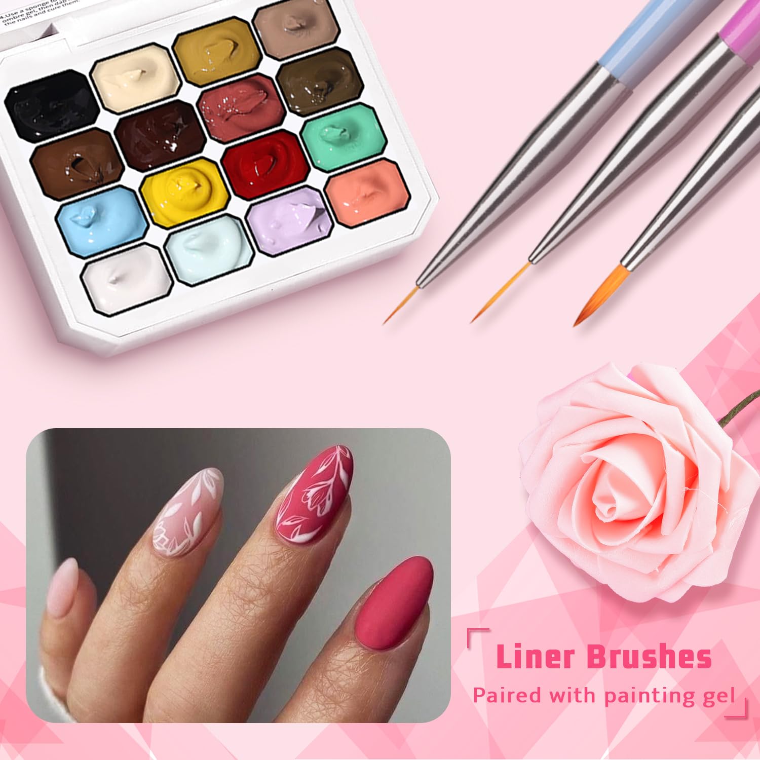 Ombre Gel Polish Palette,16Colors Pat Gel Paint Nail Art Kit Sponge Patting image 5