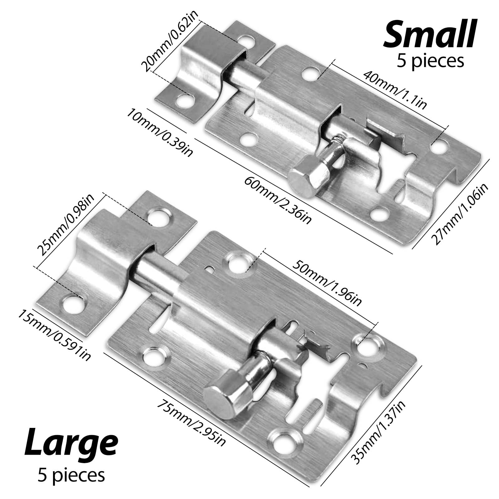 2 Pièces Verrou Porte Interieure Verrou Porte Exterieur Targette De