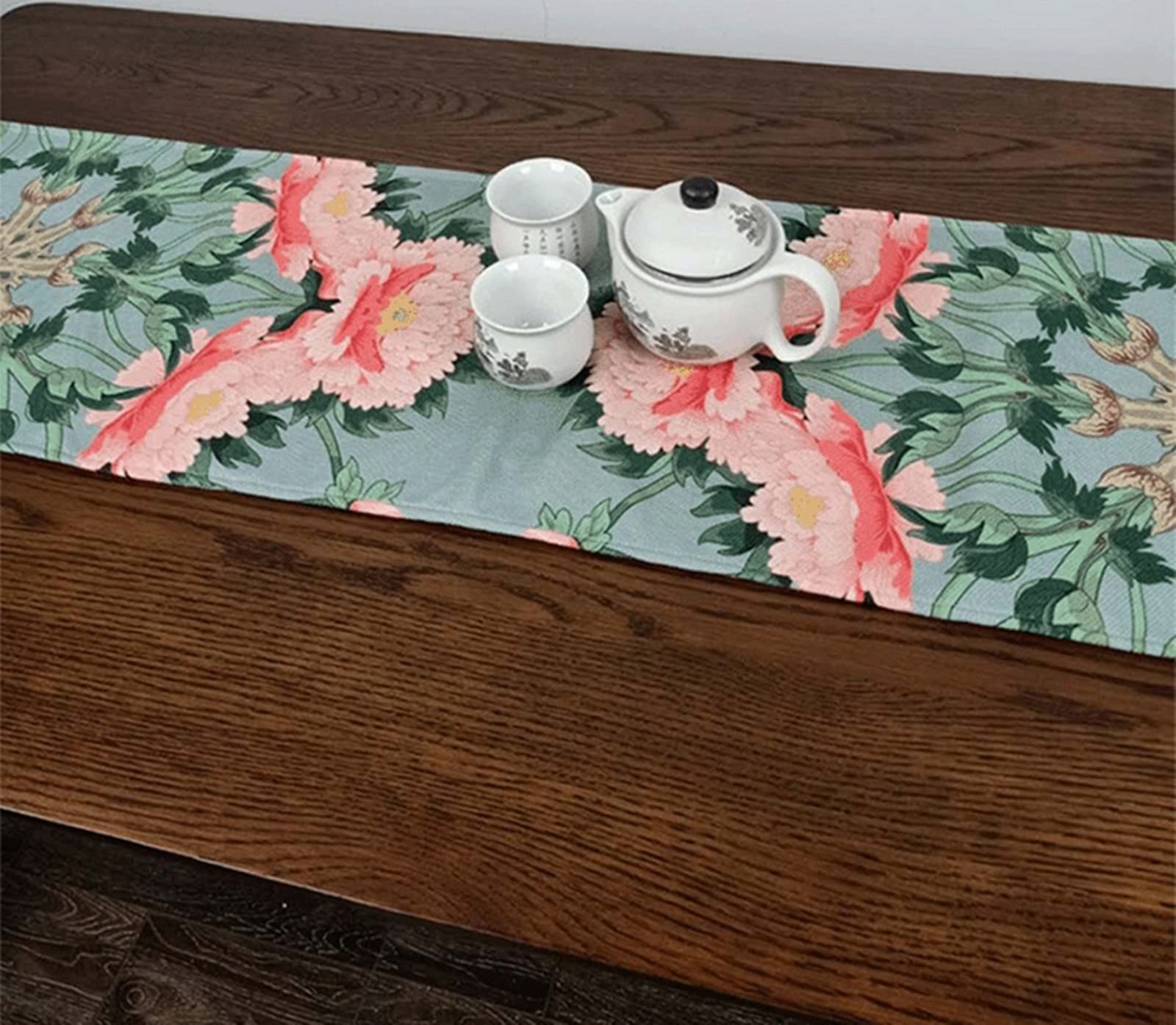 Bieżnik na stół do jadalni, świąteczny bieżnik na stół piwonia kwiat poliester bieżnik na stół 32 x 230 cm dekoracja kuchni dekoracje na stół dekoracje świąteczne