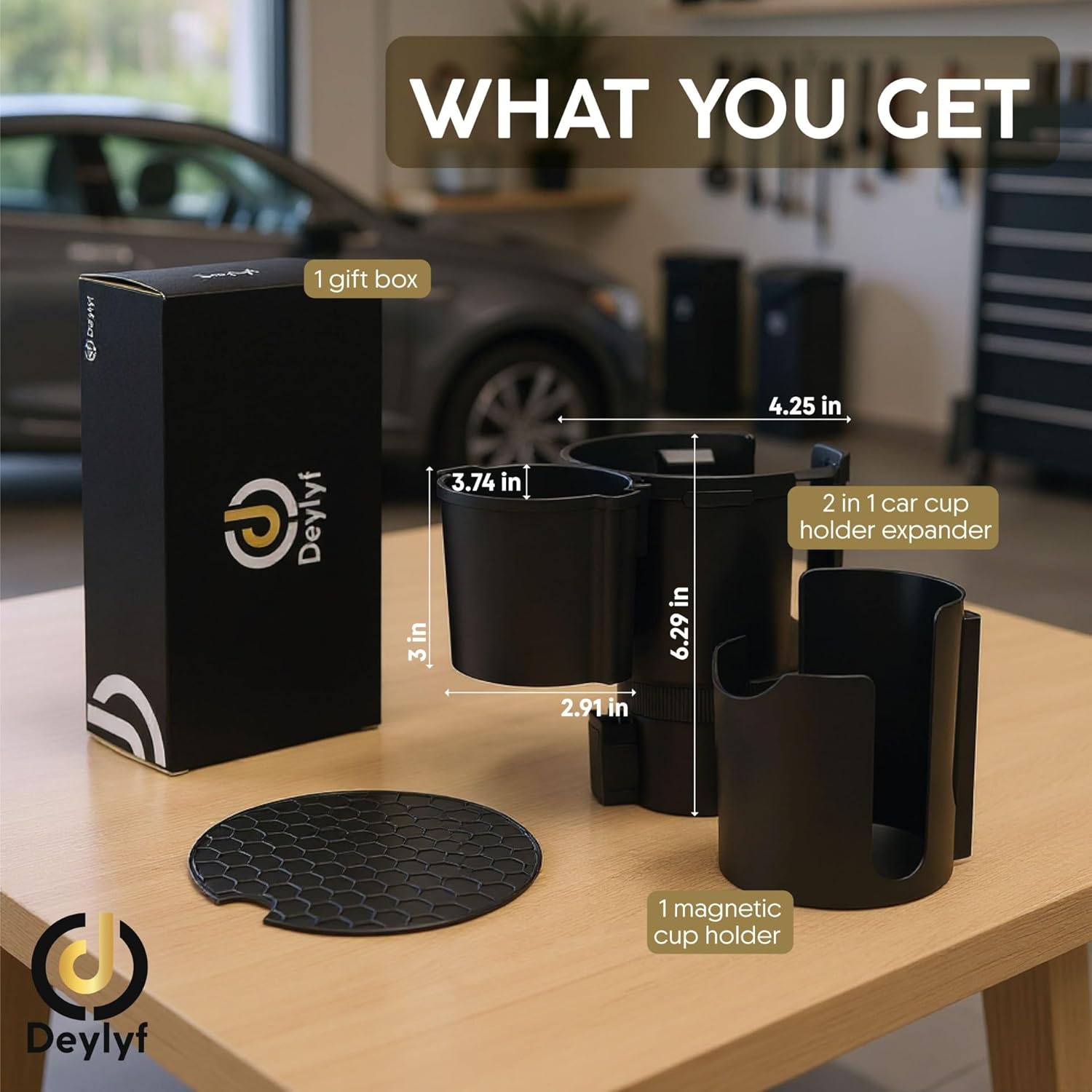 Car Cup Holder Expander - 2 in 1 Adjustable Cup Holder Adapter Set with Magnetic Bottle Mount Accessory - Fits Big Cups and Large Water Bottles - Drink Caddy - Image 4