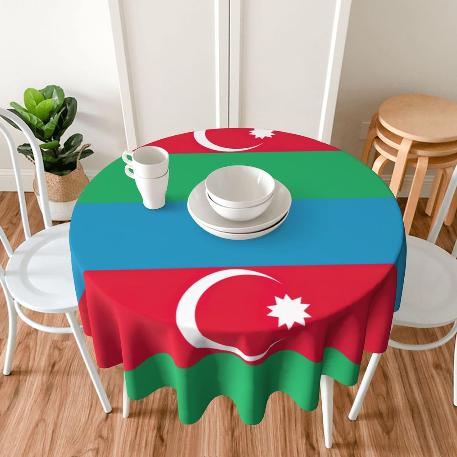 Flag of Azerbaijan Print Wrinkle Free Dining Table Cover for Birthday Party Farmhouse Tablecloths Up to 60 x 60 Inches