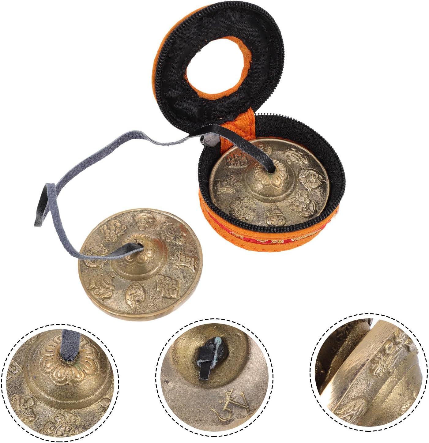 Kisangel Brass Meditation Cymbal Bell Compact Handcrafted Percussion Instrument for Yoga and Religious Ceremonies with Carrying Bag Brass Material for Adults and Meditation Practice