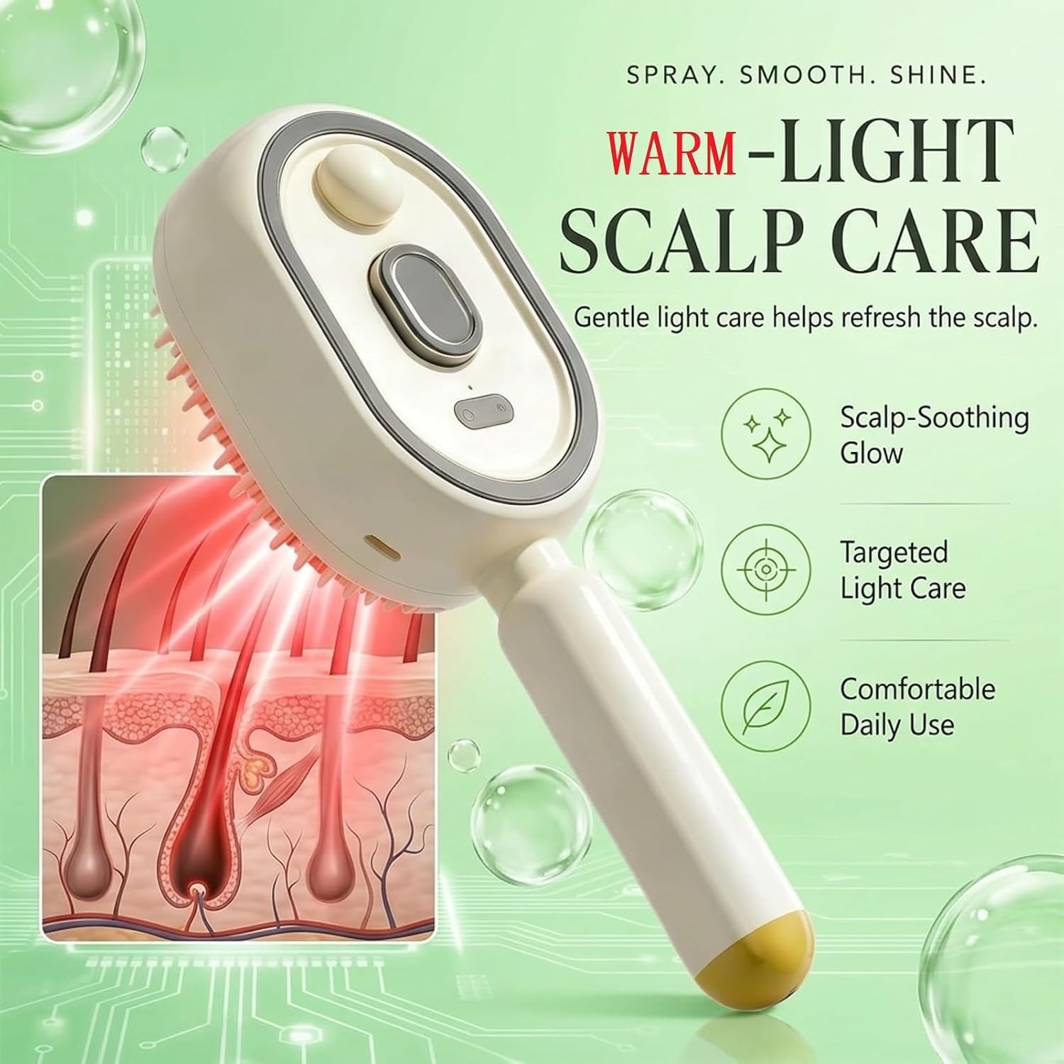 3-in-1 Spray Air Cushion Massage Comb – Elektrischer Sprüh-Luftkissen-Massagekamm mit Wassertank – Entwirrbürste & Kopfhautmassage – Für alle Haartypen (lila)