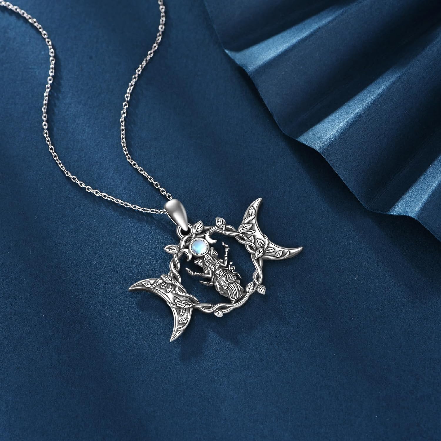 YAFEINI Hecate Necklace S925 Sterling Silver Triple Goddess Pendant Triple Moon Necklace Moonstone Jewelry Hecate Gifts for Women Female - Image 6