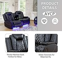 Vista 5 de Juego de sofá reclinable multifunción de cuero Power Air con luces LED, muebles de sala de estar, sofá reclinable, sofá biplaza, silla con puerto