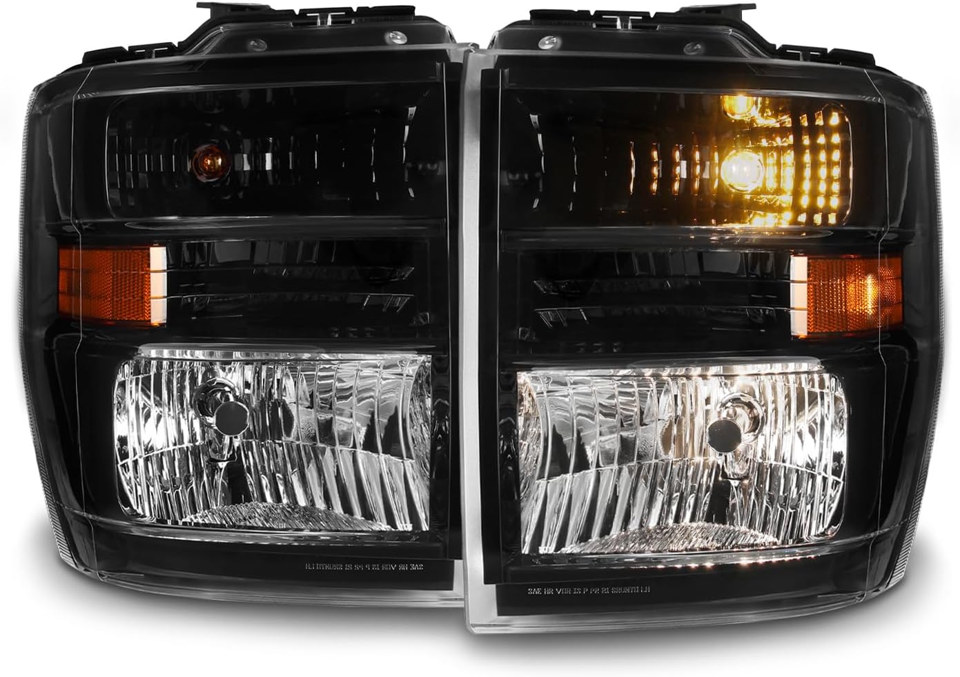 AKKON - Fit 2008-2017 Ford E150 E250 E35 E450 SuperDuty E550 F650 F750 [Halogen Aero Type] OE Headlights Black Set