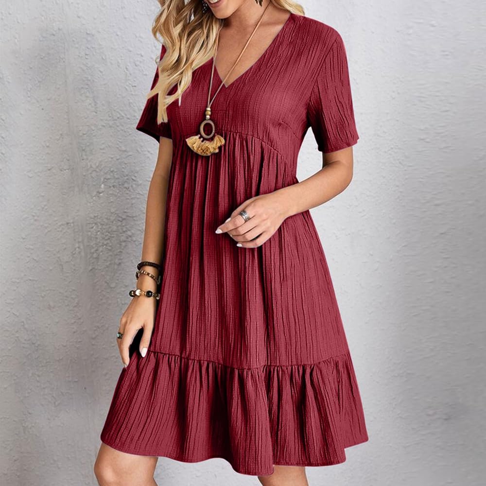 fitted lace wedding dress Loose Fit Dresses for Ladies Fall Summer Short Sleeve Vneck Long Beach  Happy Casual Hawaiian Ruched Tropical Basic Dresses Womens 2026 Clothes S  at Amazon Women's Clothing store
