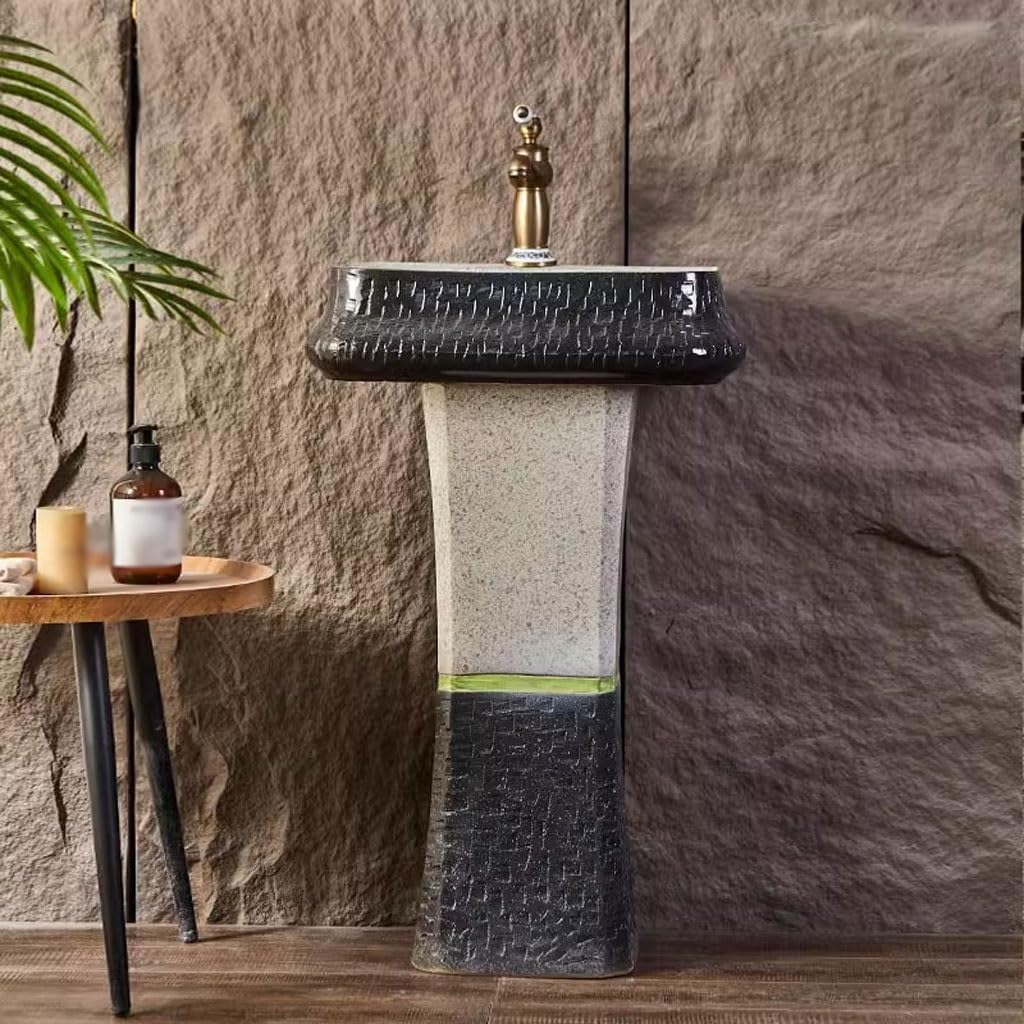 Bathroom Countertop Vessel Sink Outdoor Garden Art Washbasin Courtyard Column Balcony Ceramic Pedestal Sink Vanity