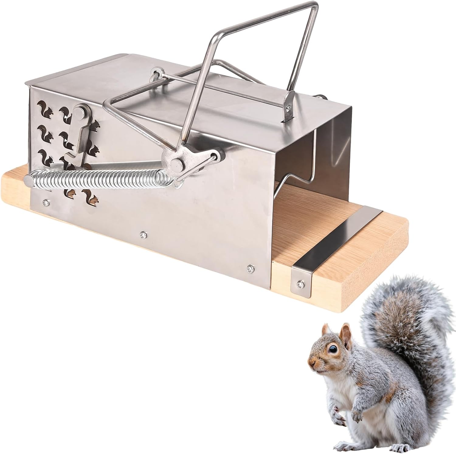 Outdoor Animal Trap Cage - Stainless Steel Frame + Cedar Wood Base, Mechanical Safety Design, Non-Toxic and Harmless, Suitable for Garden/Forest/Field（Anti-Touch Latch）