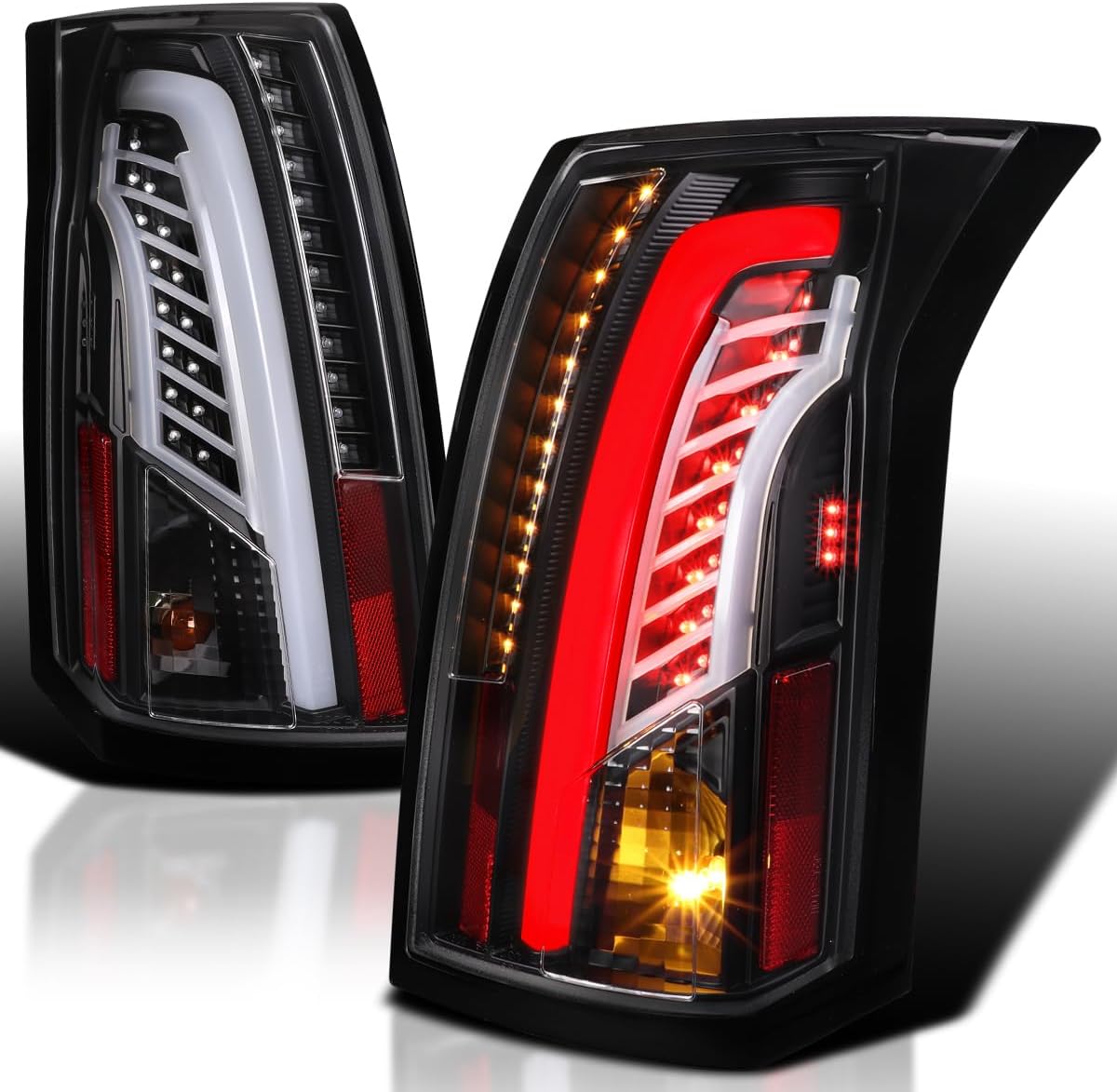 SPEC-D TUNING Black LED Bar Tail Lights Compatible with 2003-2007 Cadillac CTS, Left + Right Pair Assembly