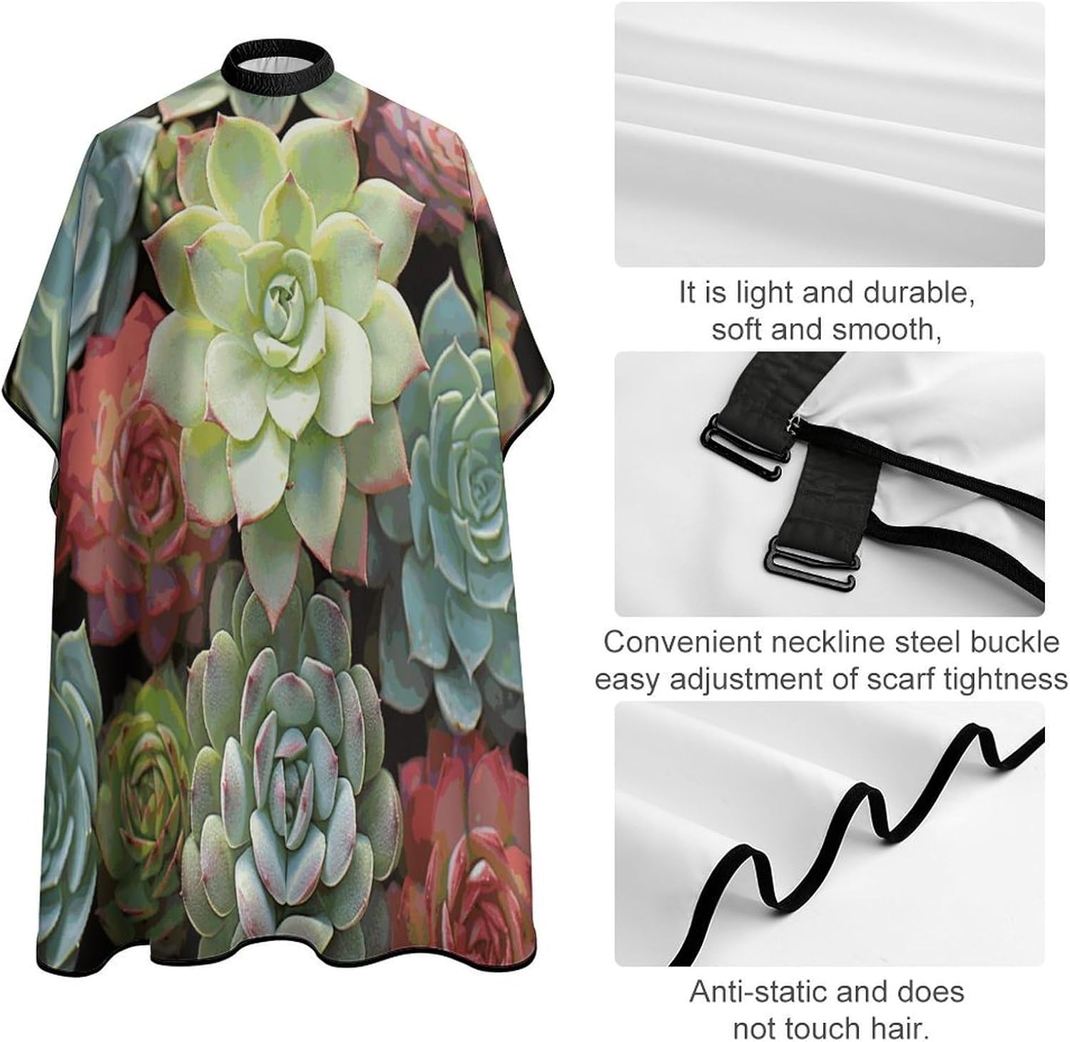 Cactus Succulents Apron for Women Men,Barber Cape with Adjustable Snap Closure,Hair Cutting Cape,66.9 X 56.7 Inches for Hair Dye, Comb-out, Styling, Shampoo