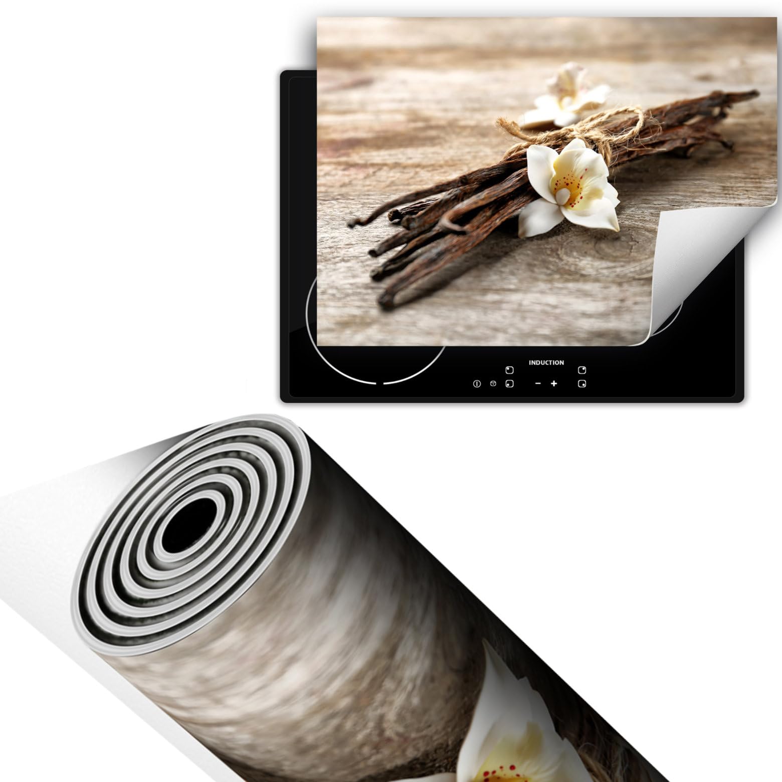 TMK ArtDeko Placa protectora vitroceramica induccion 70x52 cm Vinilo, Protector Vitroceramica Induccion, Flor de madera