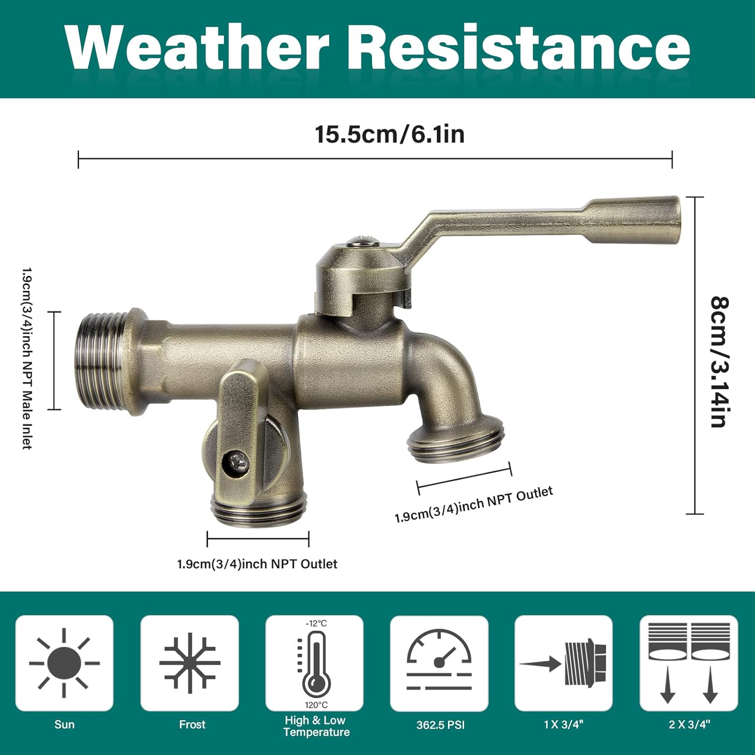Outdoor Garden Water Faucet with Double Outlet, Outside Wall Mounted Garden Water Faucet with Two 3/4 Inch Brass Ball Valves, Rust & Frost-Proof Outdoor Spigot Water Tap for Garden Hose (Male, Bronze)