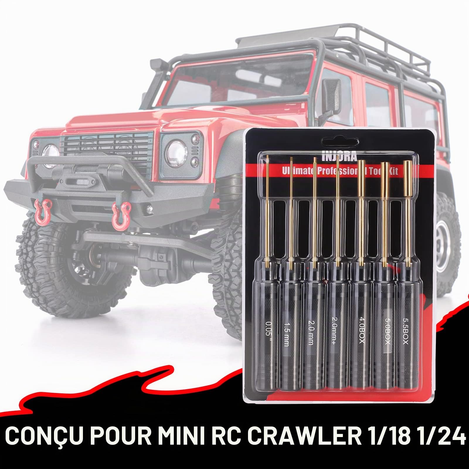 INJORA 7PCS HSS Hexagone Tournevis Noix Hexagonale Clé à Conducteur Kit D’Outils RC pour 1/18 1/24 RC Mini Crawler Voiture SCX24 TRX4M FCX24
