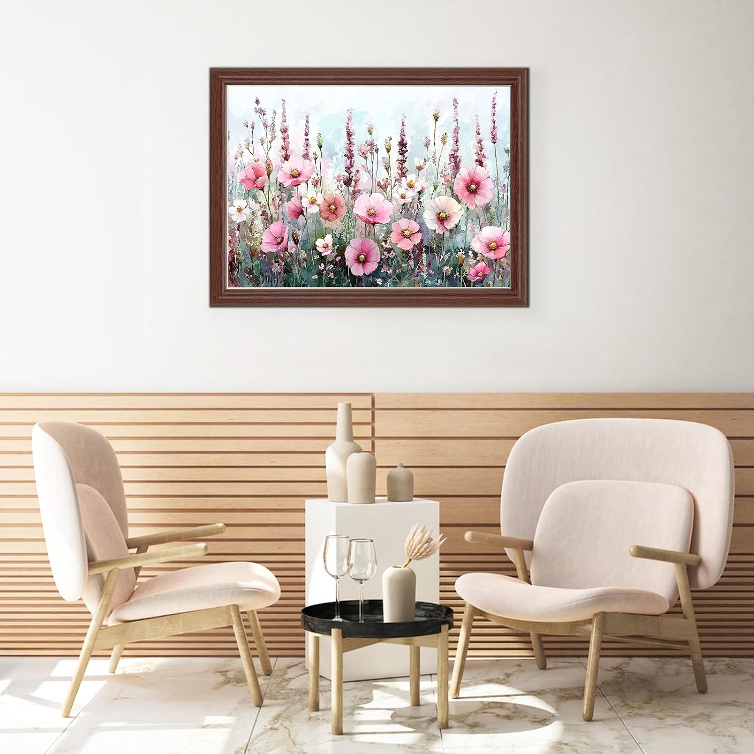 Lxmsja Pink Flowers Diamond Art Kits for Adults, Landscape DIY Full Drill Diamond Painting Kits for Beginners, 5D Gem Art Crafts for Adults, Home Wall Decor 16x12 inch image 3