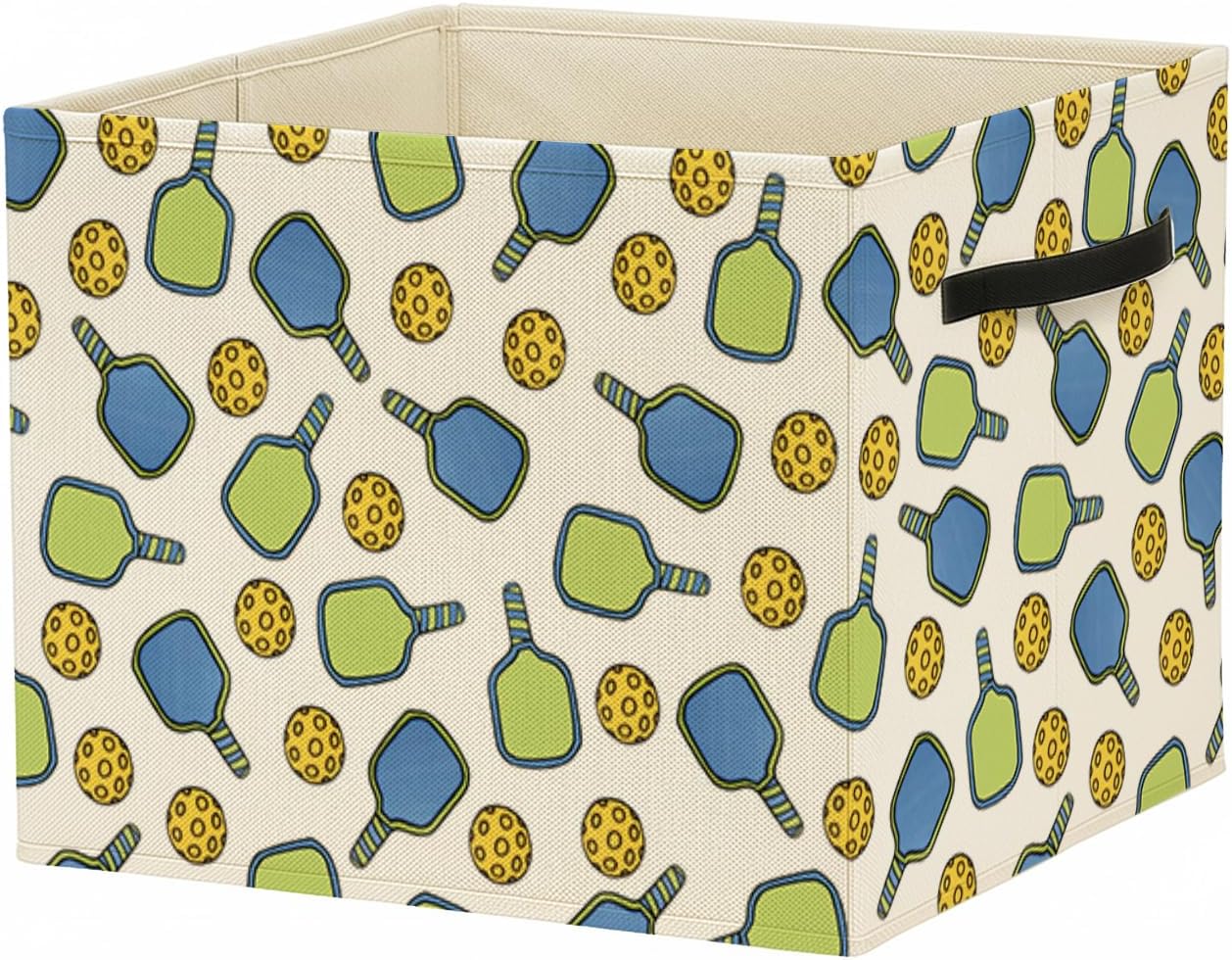 Pickleball Gifts Storage Bin Box with Handles, Gifts for Pickleball Lovers Foldable Baskets Organizer for Bedroom Bathroom Sports Room Clothes Toys Books, Toybox for Boys Girls