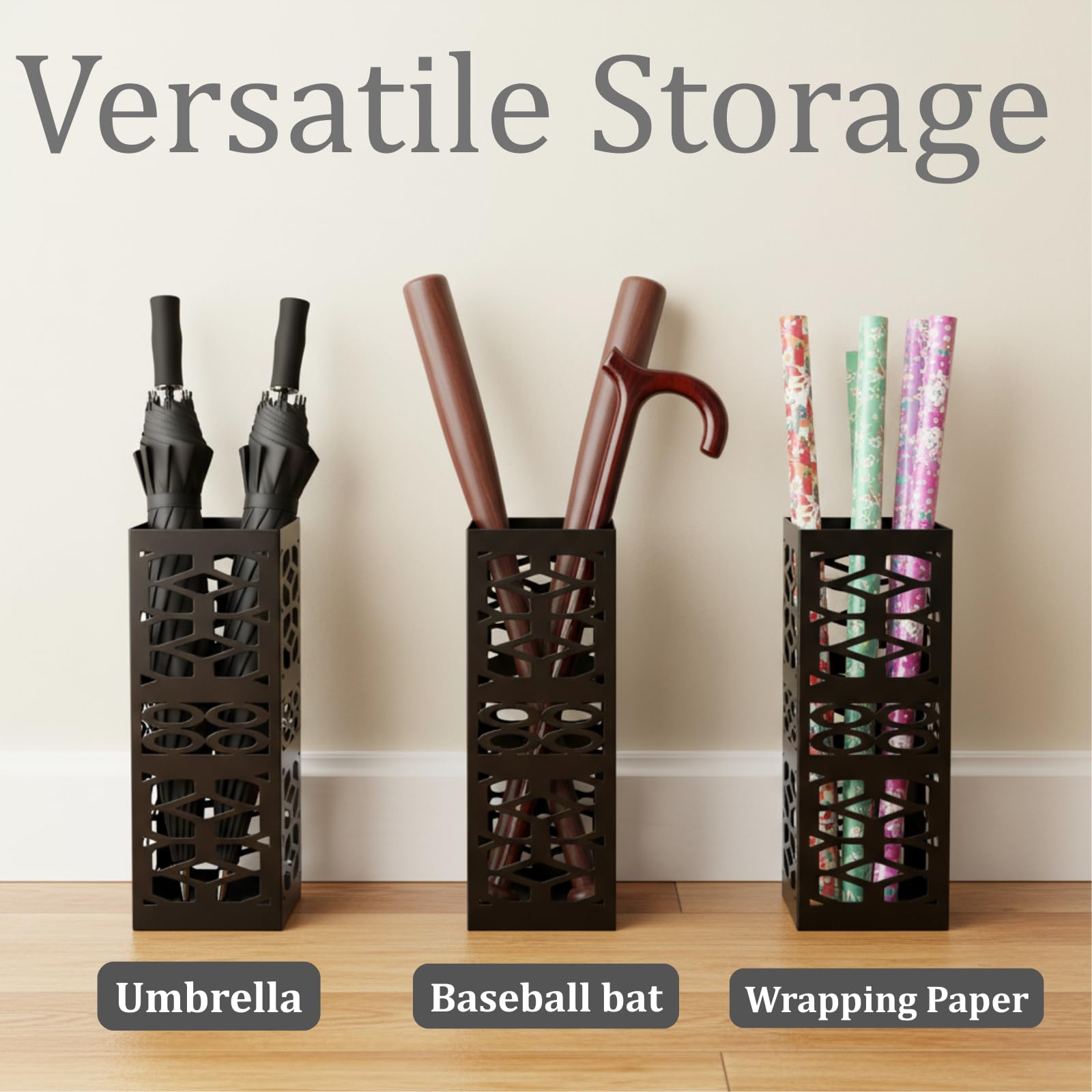 ZENFUN Portaombrelli in metallo, portaombrelli per ingresso, organizer quadrato per ombrelli, autoportante per casa, ufficio, hotel, nero, 15 x 15 x 40 cm