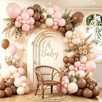 Pink and Brown Balloon Arch Garland Kit - Light Pink Brown Sand White Cowgirl Balloons for Boho Western First Rodeo Baby Bridal Shower Birthday Party Decor