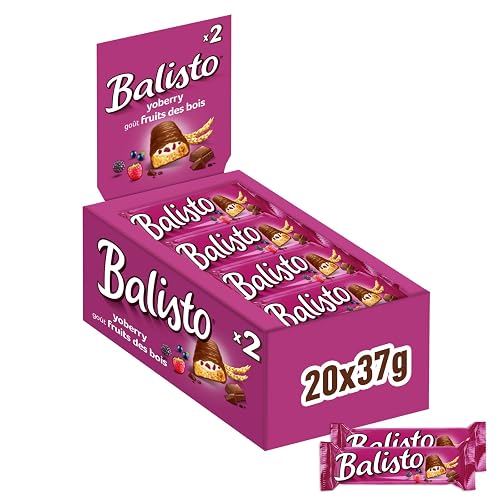 Balisto Yoberry Schokoriegel, Joghurt-Beeren Getreide, 20 x 37g (740g) | Knuspriger Getreide-Schokoriegel mit cremiger Joghurt-Beeren-Füllung — die Großpackung für Büro, Familie und Vorrat