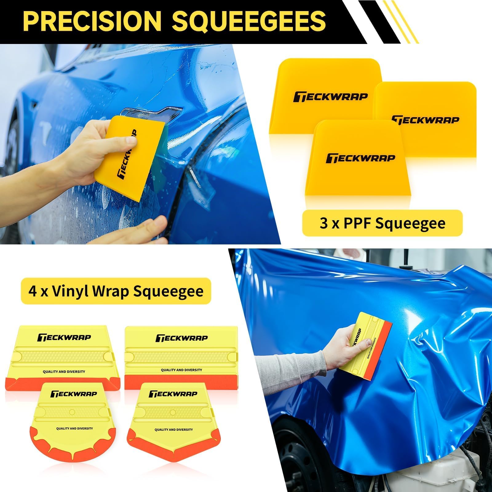 TECKWRAP Lot de 22 Outils en Vinyle pour Voiture - Raclette, Couteau, Cutter de sécurité, Gants Anti-coupures, aimants et Pochette à Outils pour Emballage de véhicule