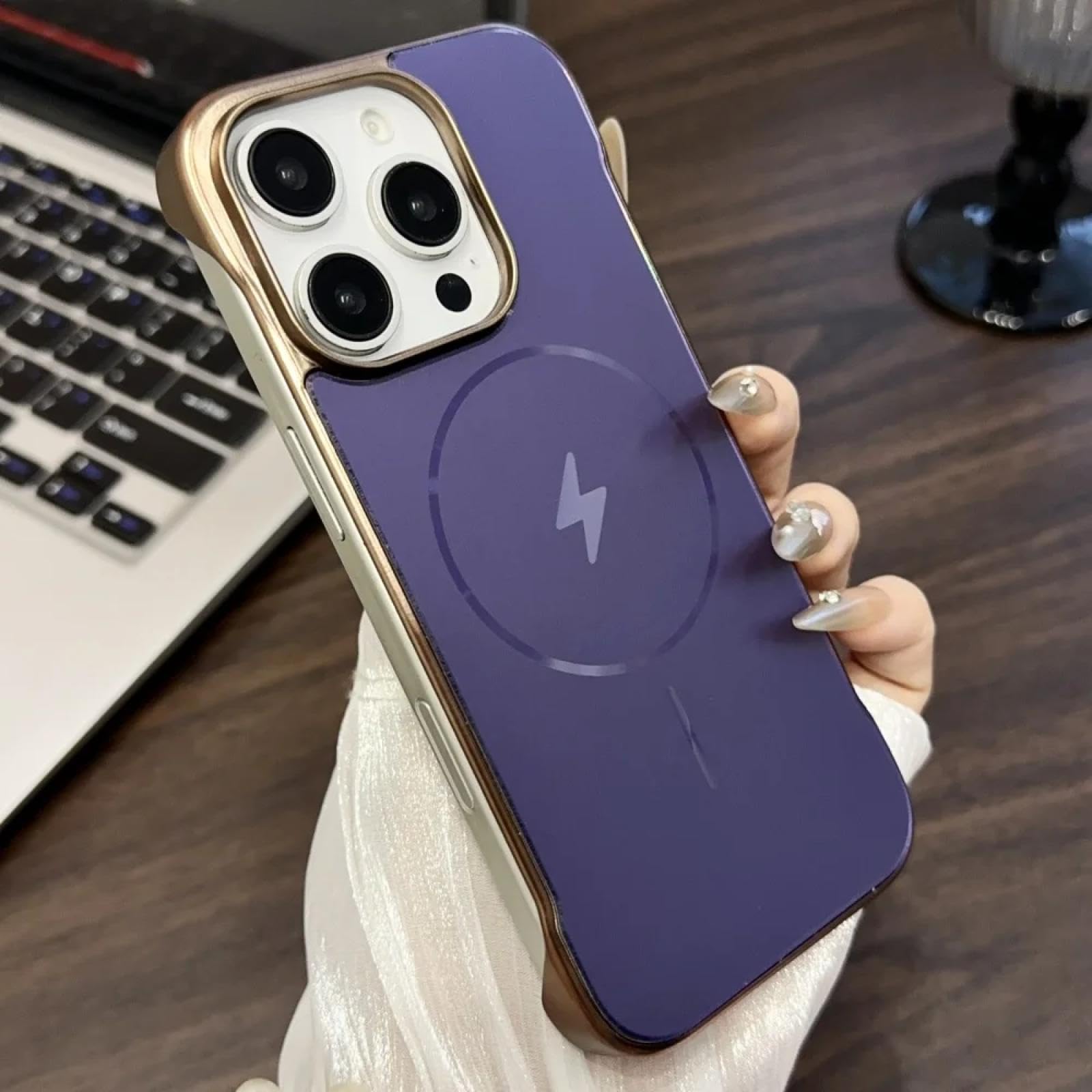 Coque iPhone 13 Pro rigide violet foncé aimantée luxe - 7