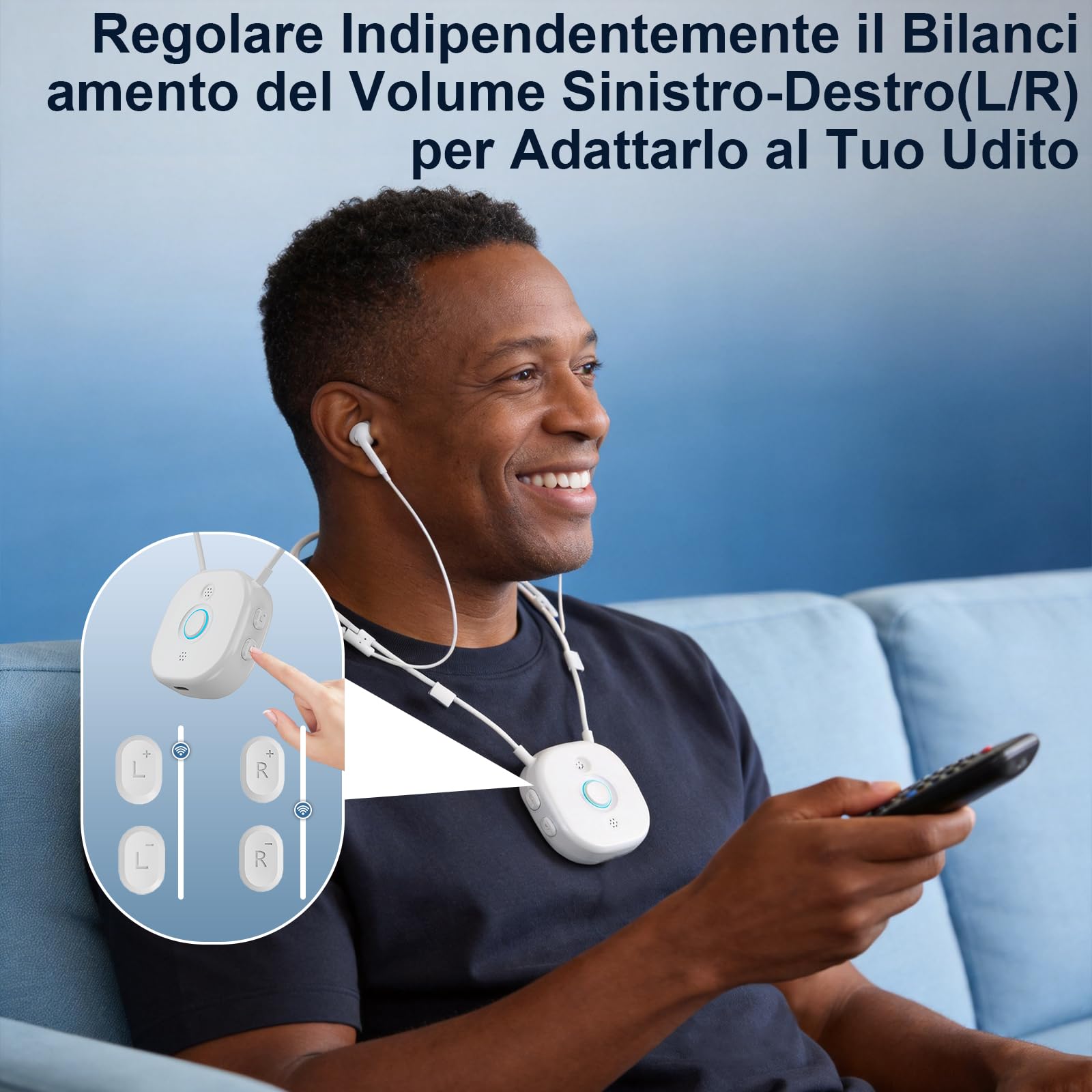 Cuffie Collo Semi-Intrauricolari con Controllo Volume Indipendente DX/SX, Grandi Pulsanti, AptX LL, Auricolari Cuffie per TV Compatibili Ottico/AUX/RCA/USB, Comodo e Facile da Usare per Gli Anziani