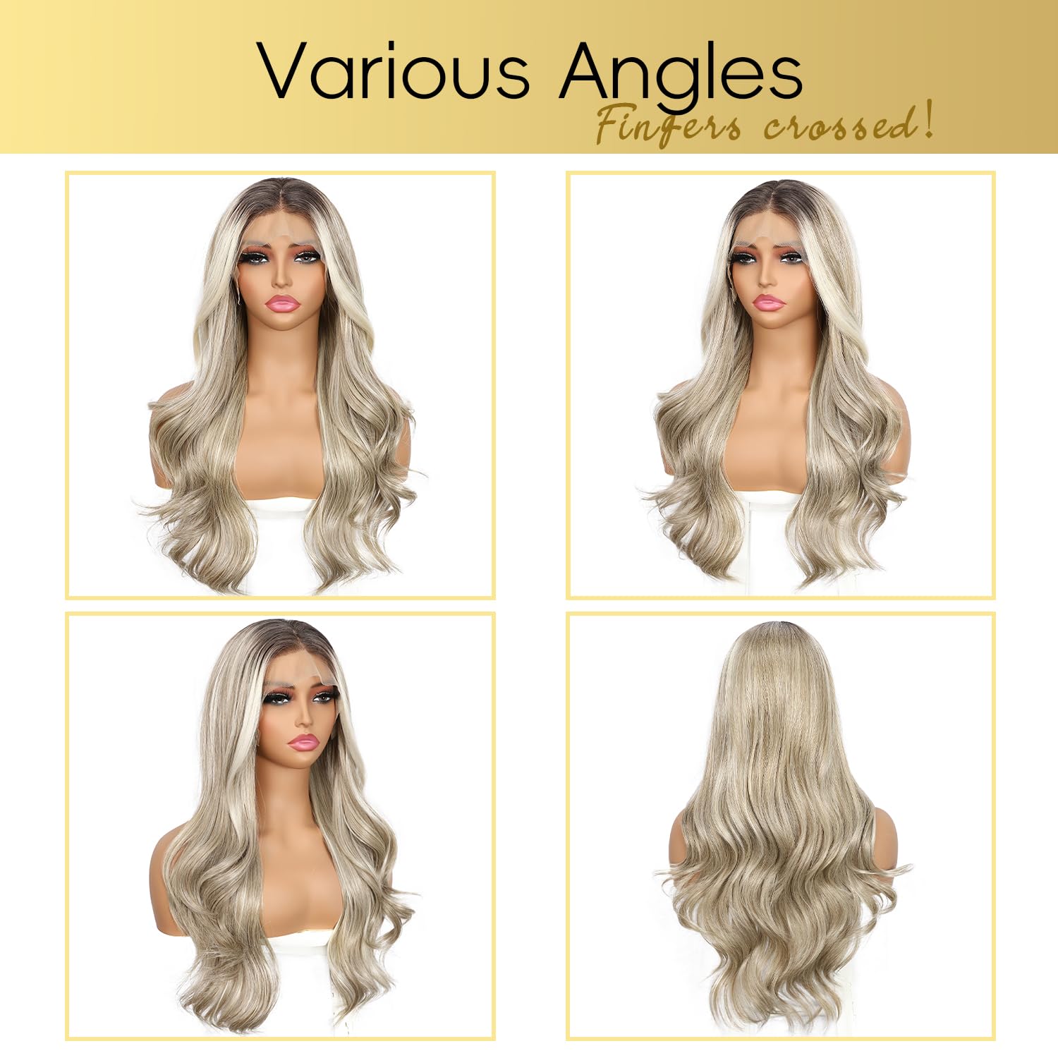 SOMIARIK 13x4 Synthetic Lace Front Wig Short Wavy Pale Blonde With Dark Roots wigs Pre Plucked with Baby Hair Natural Looking 150% Density Heat Resistant Party Date Daily Wear 22 Inch - Image 2