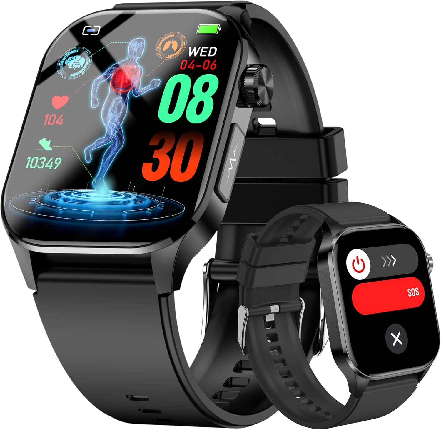 Advanced Health Smartwatch for Women Men with Real-Time Monitoring of Heart Rate, Blood Oxygen, Body Temperature, Blood Pressure, Sleep Quality and Stress Levels, Always-On Display, for Android & iOS