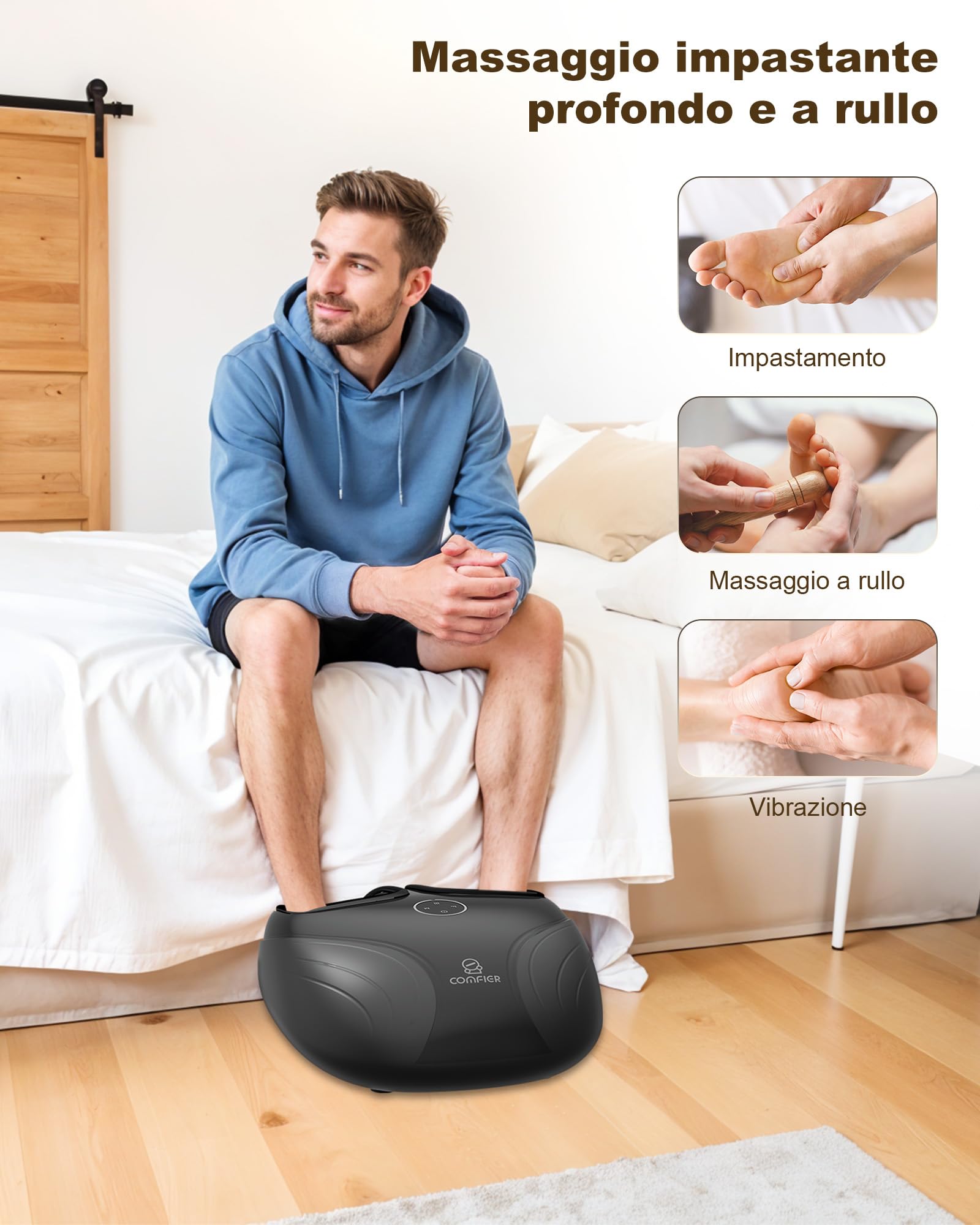 COMFIER Massaggiatore per Piedi, Shiatsu massaggiatore piedi con calore, Impastamento e compressione per la fascite massaggiatore plantare, Fino al numero 46