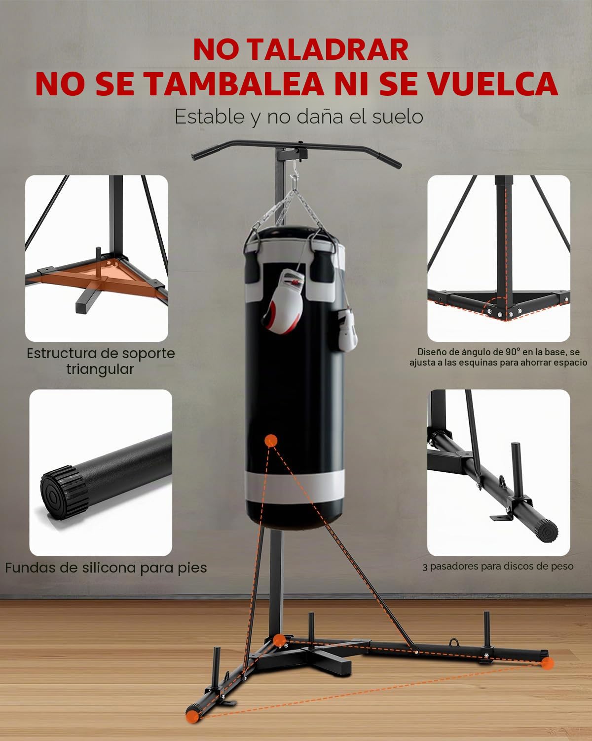VEVOR Soporte para saco de boxeo, ajustable en altura, base pesada, soporta 140 libras, acero resistente