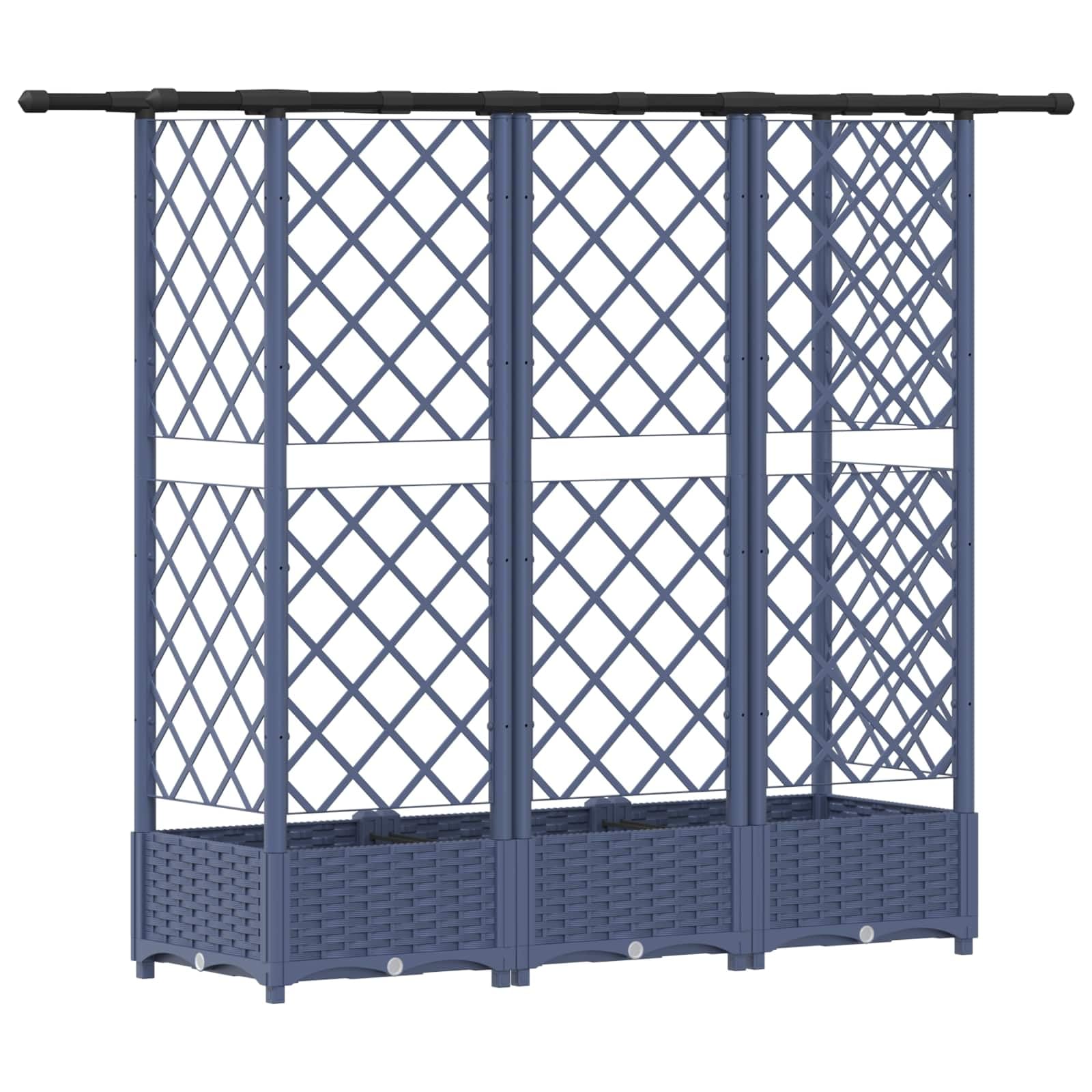 Jardinera con enrejado y techo gris de polipropileno, 164 x 40 x 121 cm, maceta para balcón, terraza, jardín, con orificio de drenaje, almacenamiento de agua, para hierbas, verduras, plantas