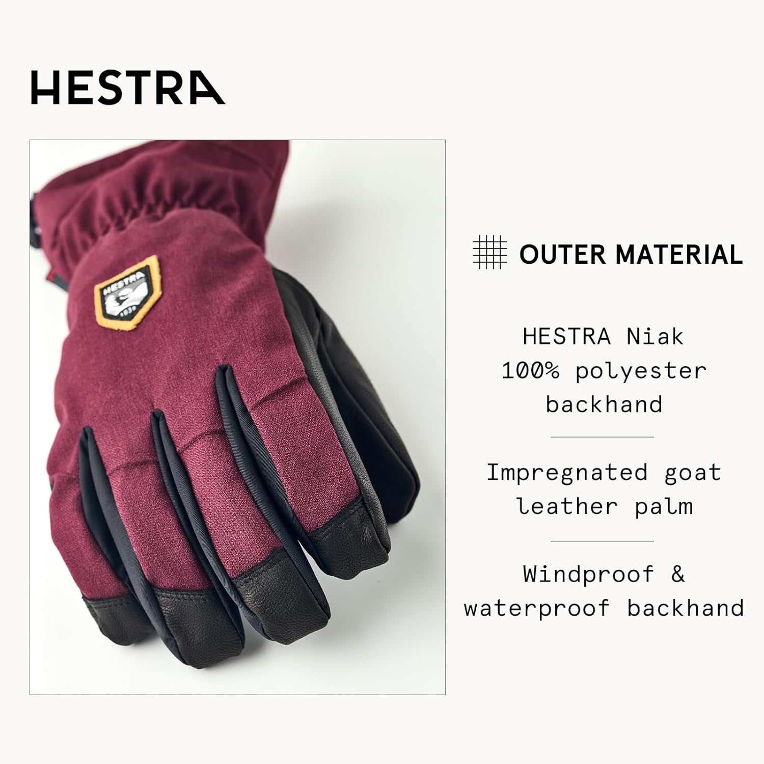 Hestra Unisex CZone Mountain 5-Finger Glove, Waterproof, Windproof Leather Alpine Ski Glove for Men & Women