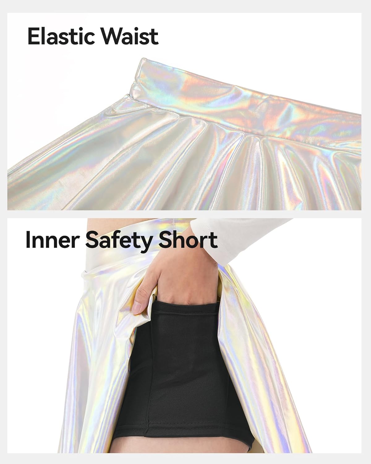 KEREDA Girls Metallic Skater Skirts Shiny Flared Holographic Skort - Image 4