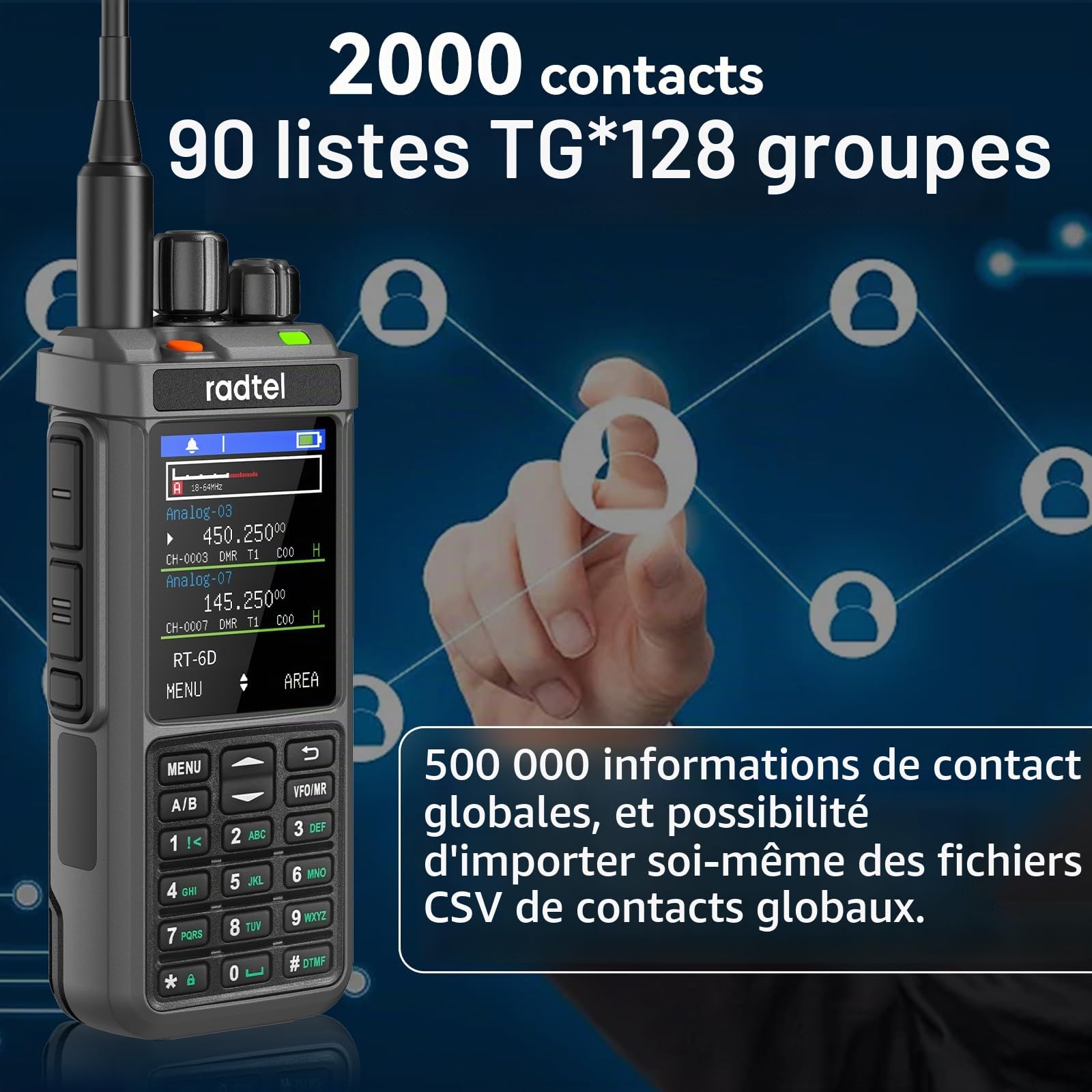 Radio DMR Radtel RT-6D, 500 000 Contacts, Talkie-walkie Double Bande, Double créneau horaire, Radio bidirectionnelle, Niveaux 1 et 2, Radio Amateur, 1 024 canaux