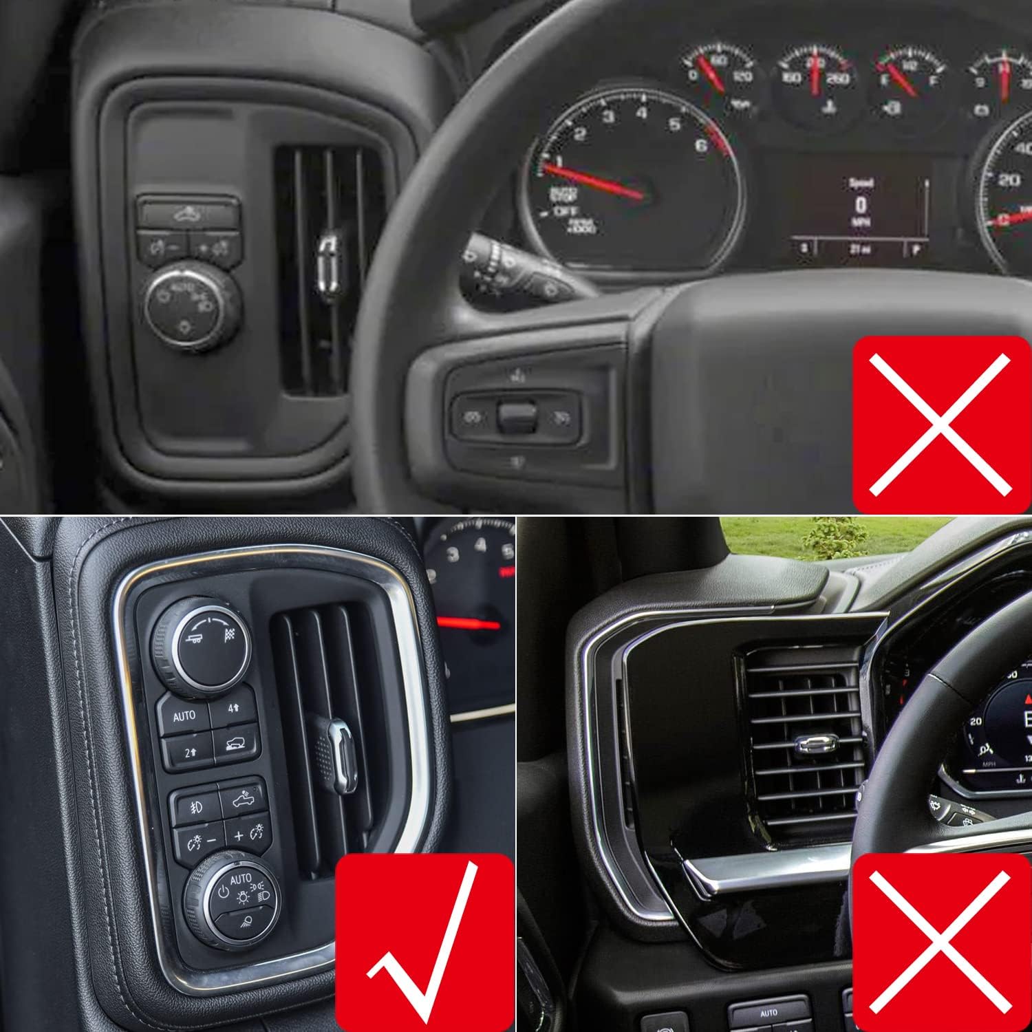 for Chevy Silverado 1500 2019-2022 LHD Carbon Fiber Black Interior Side Air Vent Outlet Cover Trim 2pcs Car Accessories (Two knob)